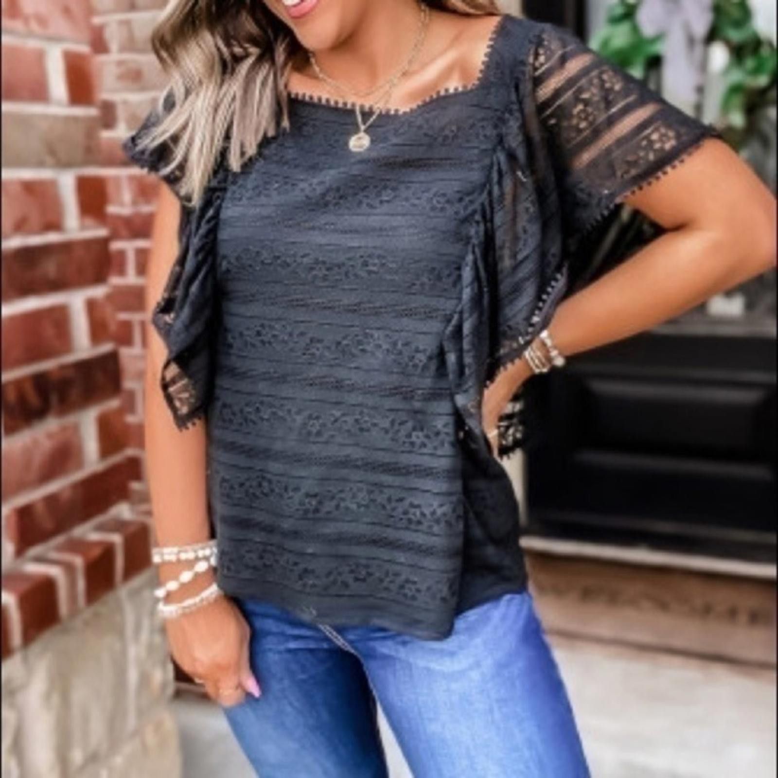 Designer Short Sleeve Lace Boho Top NWT Size S / US 4 / IT 40 - 1 Thumbnail