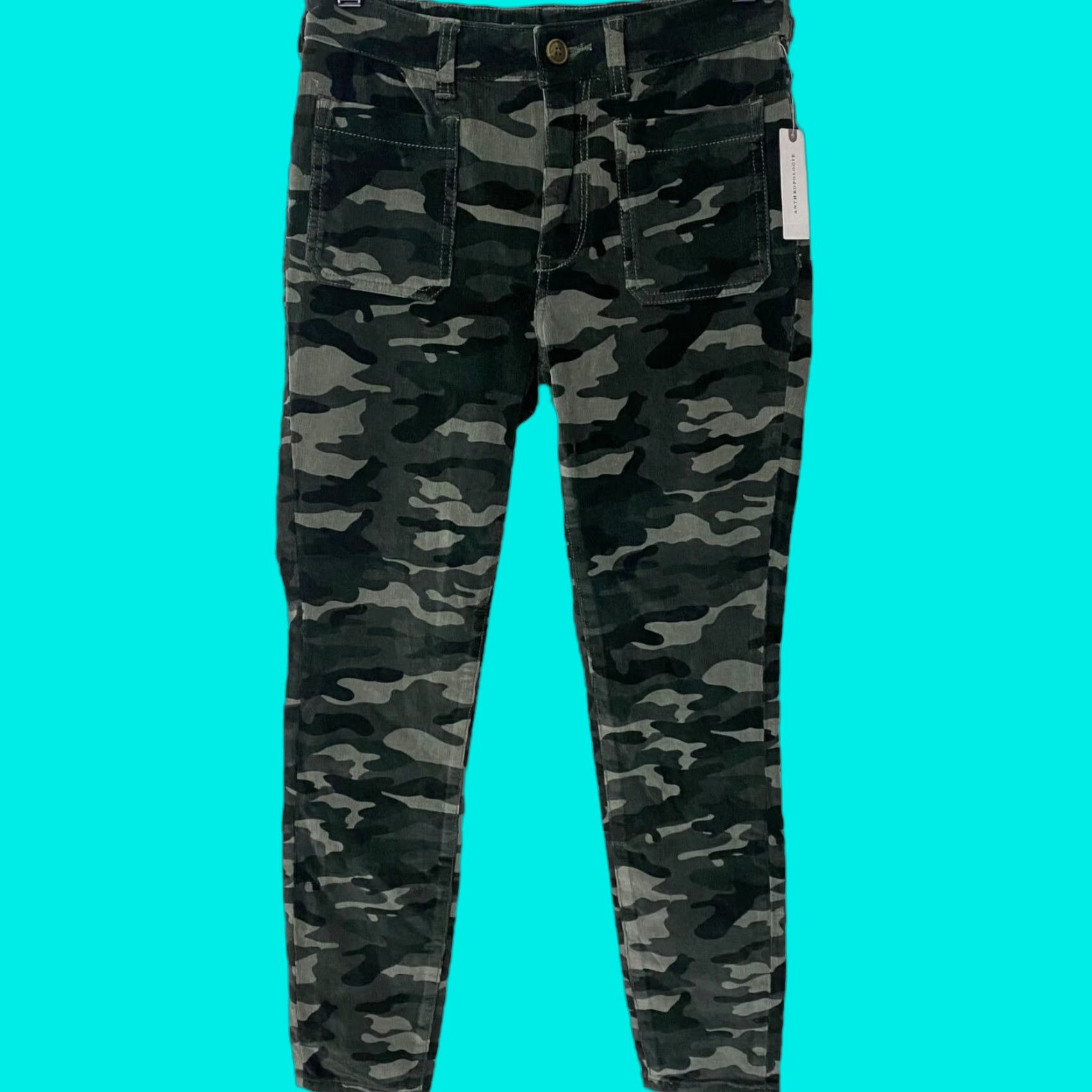 Anthropologie VINTAGE Anthropologie Pilcro Corduroy High-Rise Skinny Ankle Pants Green Camouflage Women's 27 New Size 27" / US 4 / IT 40 - 1 Thumbnail