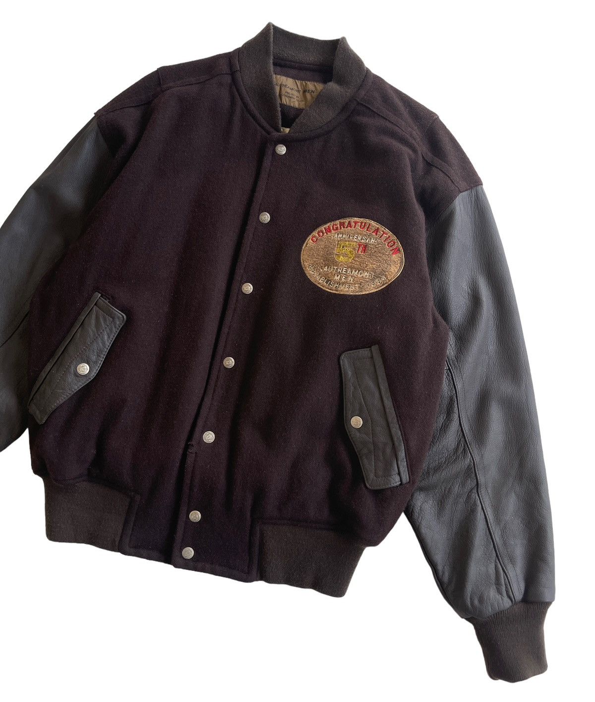 Japanese Brand VINTAGE WOOL + LEATHER VARSITY JACKET Size US XL / EU 56 / 4 - 3 Thumbnail
