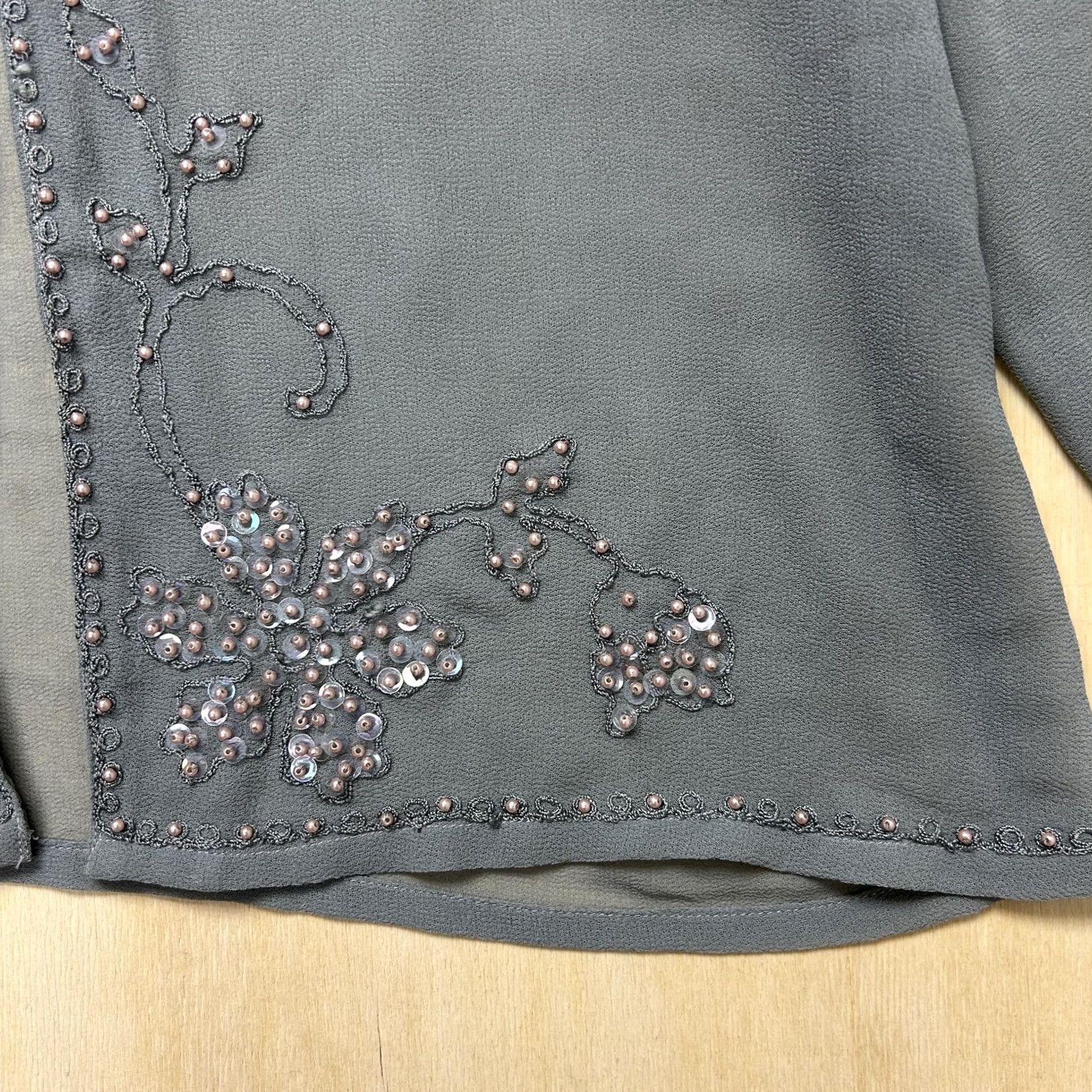 Vintage Florissant Womens Medium Gray Beaded Sequin Chiffon Top for Evening Party Size M / US 6-8 / IT 42-44 - 2 Thumbnail