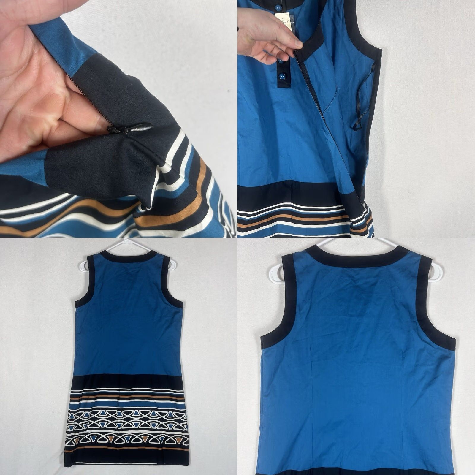 Loft VINTAGE Loft NEW Mini Summer Dress Womens 10 Blue Geometric Button Up Casual Party NWT Size L / US 10 / IT 46 - 8 Thumbnail