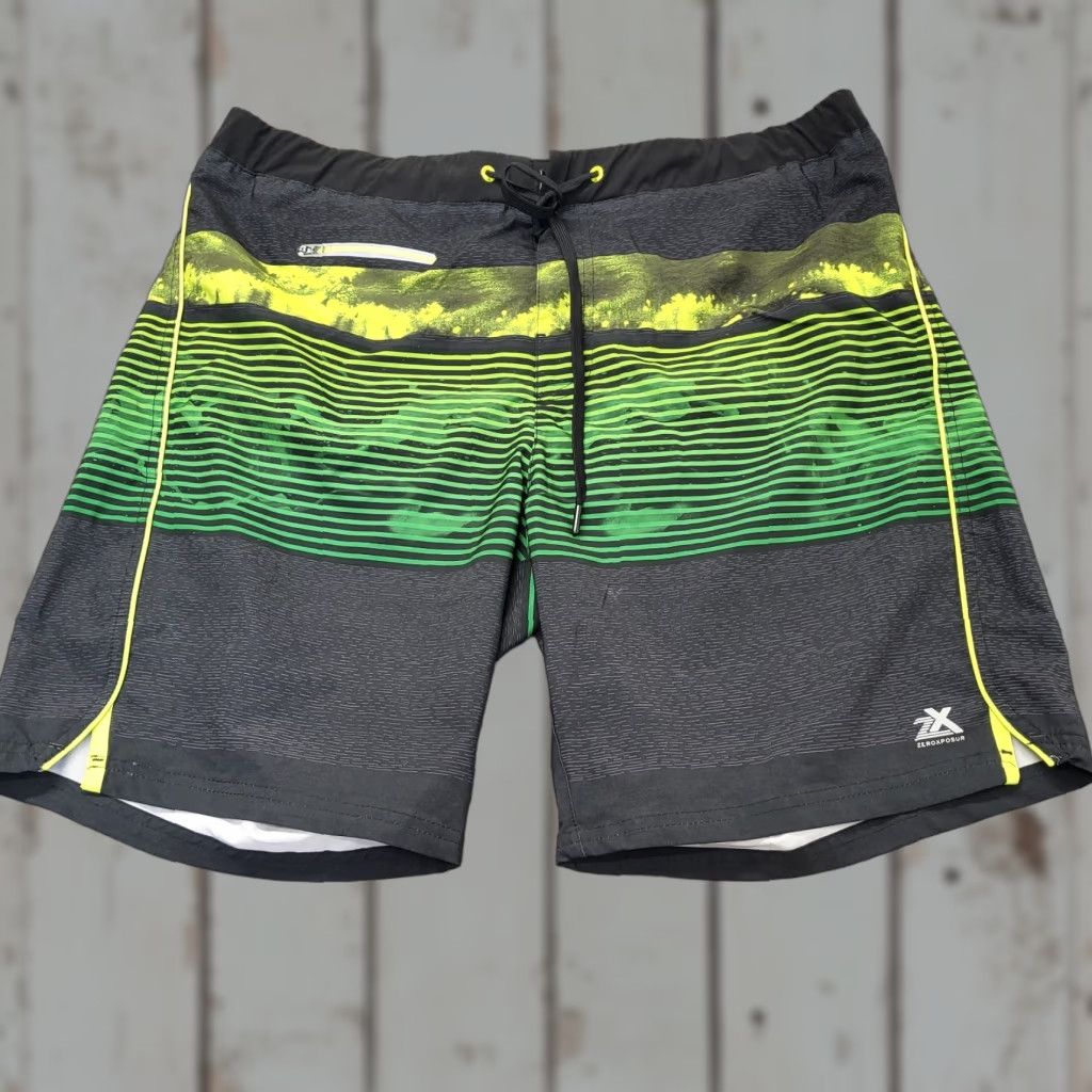 ZeroXposur ZeroXposur Swim Trunks Mens Size XXL Comfort Waistband Green Shore Striped Pockets Drawstring Beach Surfing Modern Colorful Bottoms Size US 39 - 1 Thumbnail