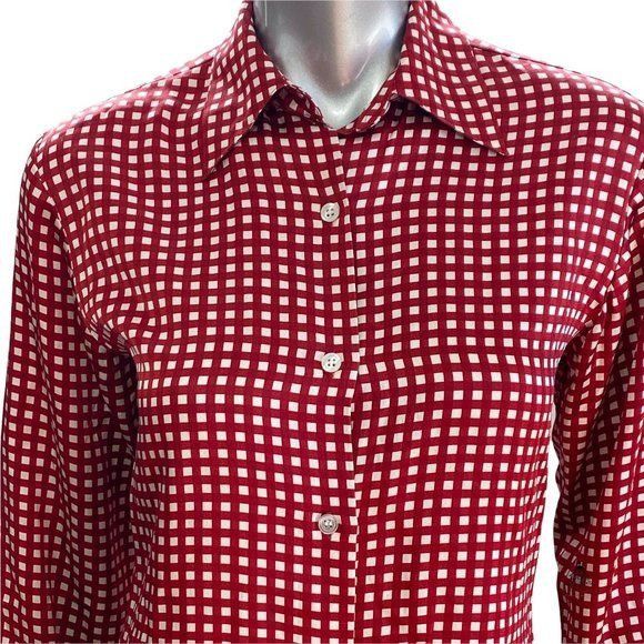 Ann Taylor Ann Taylor Silk Red and White Gingham Checkered Long Sleeve Size XS / US 0-2 / IT 36-38 - 5 Thumbnail