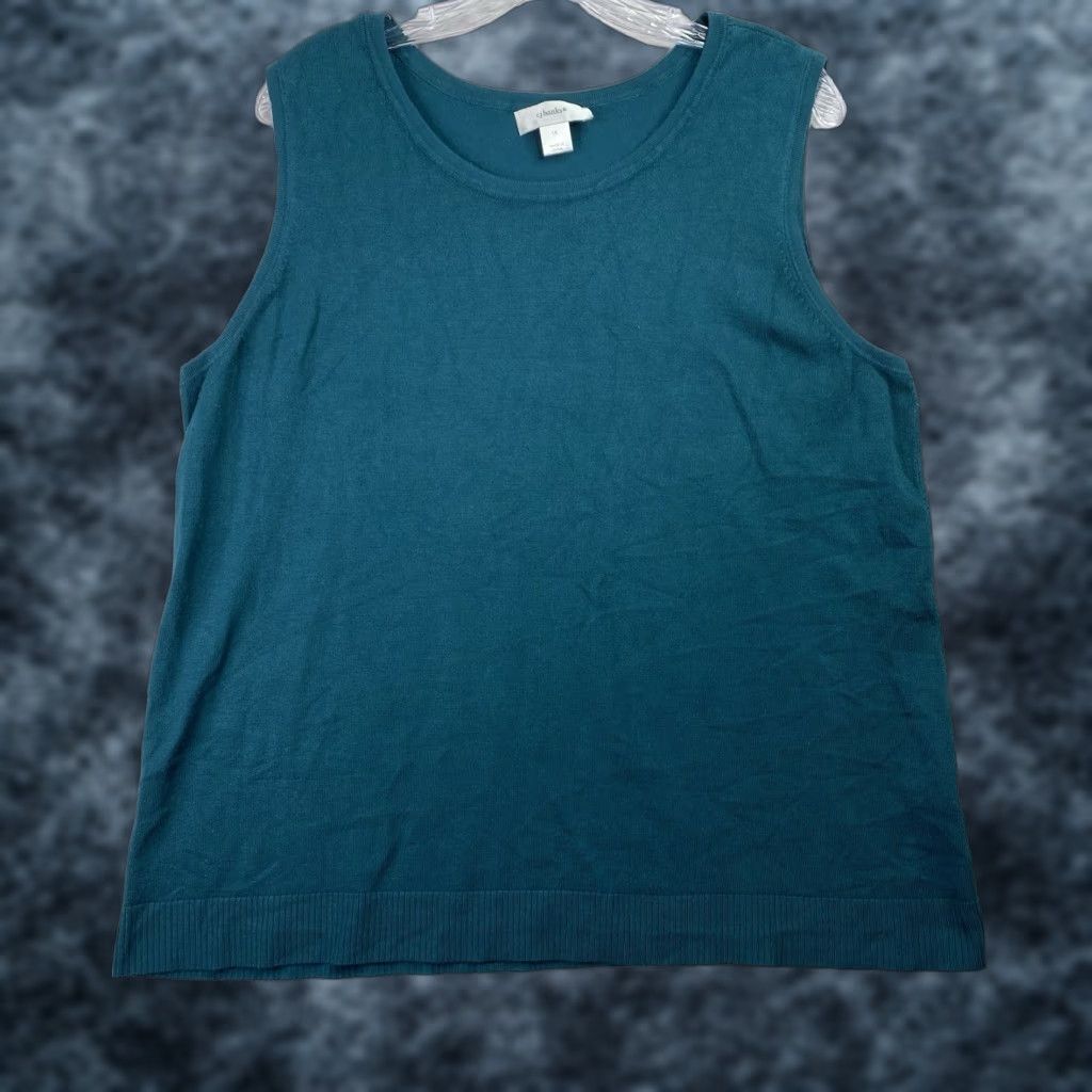Vintage CJ Banks Sleeveless Top Womens 1X Teal Green Knit Tank Shirt Size XL / US 12-14 / IT 48-50 - 1 Thumbnail