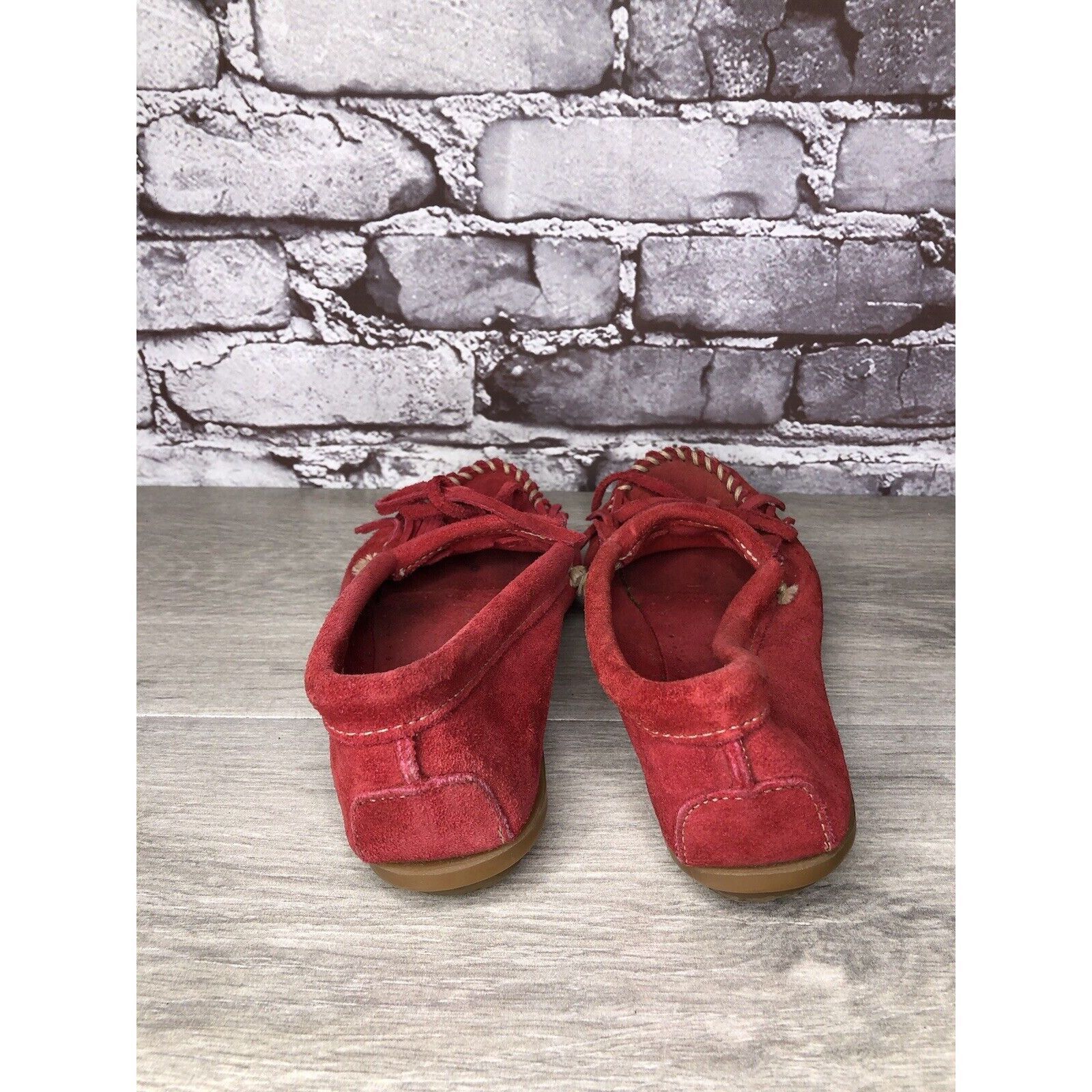 Minnetonka Minnetonka Red Suede Kiltie Fringe Bow Moccasins Shoes Women Size US 6 / IT 36 - 6 Thumbnail