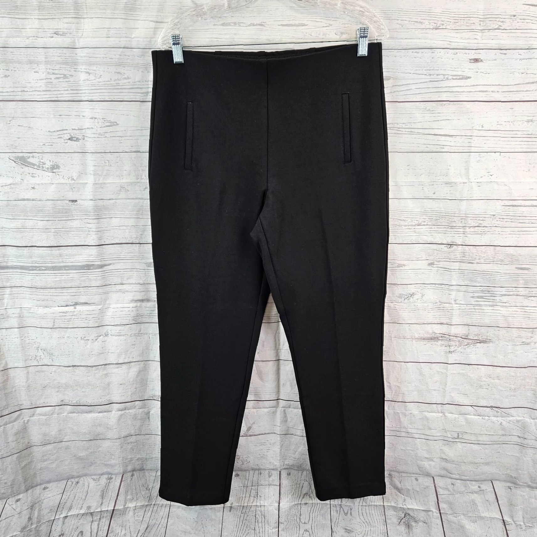 Vintage Chico's Womens Ponte Knit Ankle Pants Sz 10 Black High Rise Pull On Regular Inseam 27.5in Shirt Size 32" / US 10 / IT 46 - 2 Thumbnail