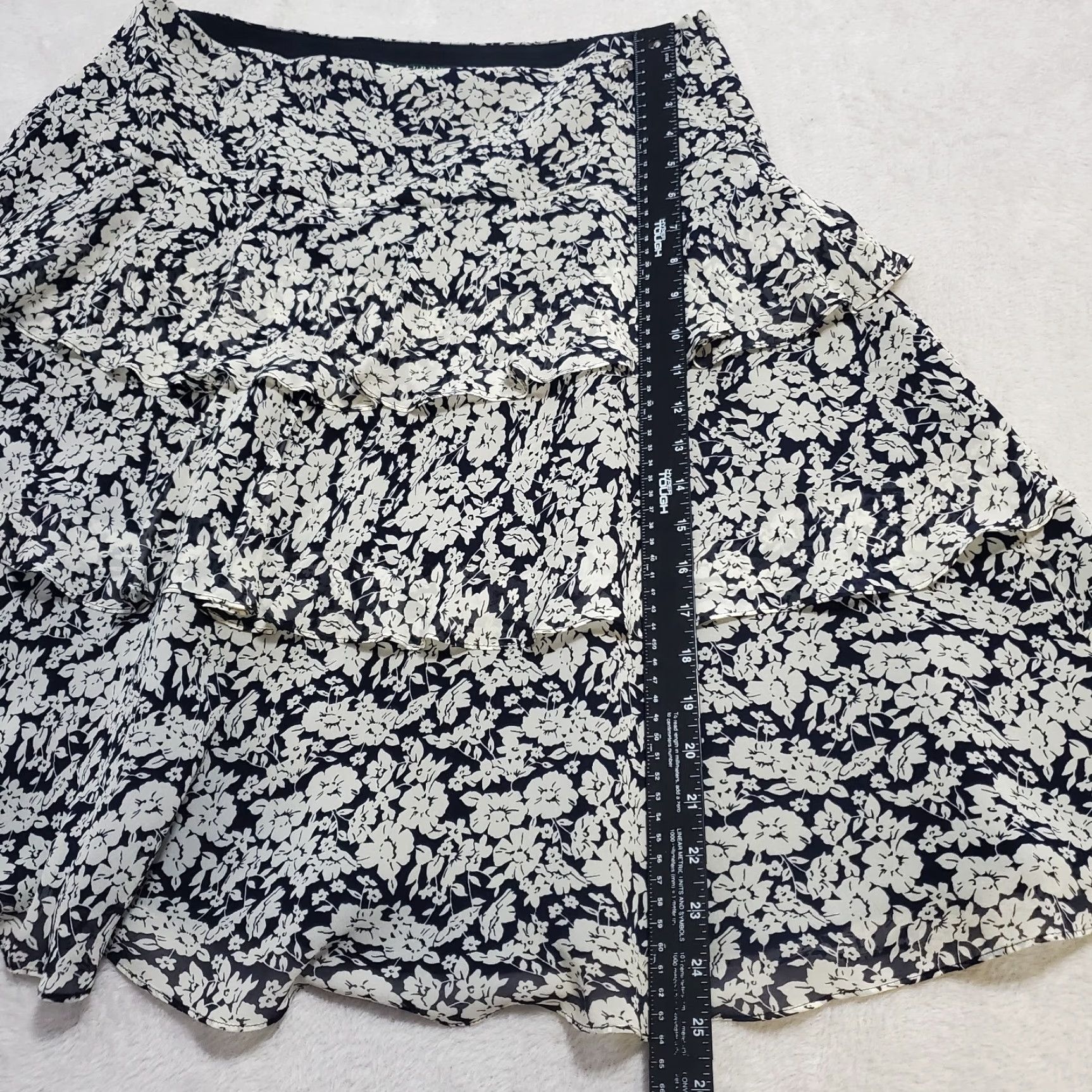 Ralph Lauren Lauren Ralph Lauren Skirt 14P Navy Taupe Floral 100% Silk Tiered Knee Length Skirt Size 36" / US 14 / IT 50 - 7 Thumbnail