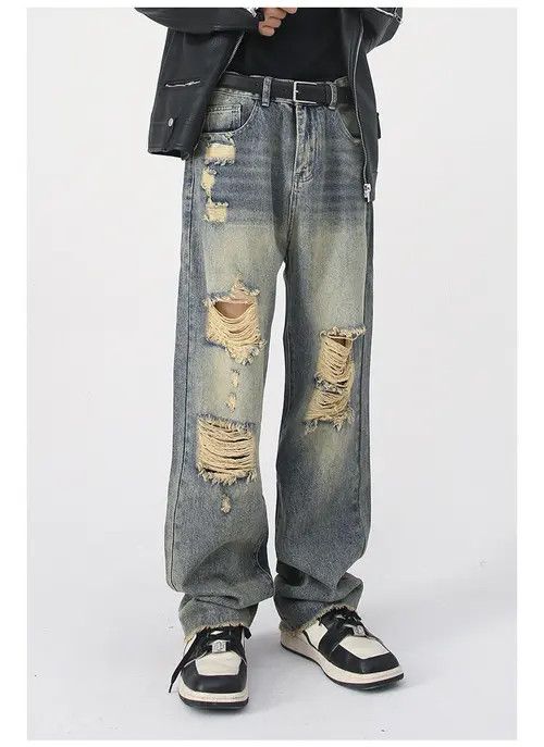 Jean Vintage distressed washed high street loose ripped jeans Size US 32 / EU 48 - 2 Thumbnail