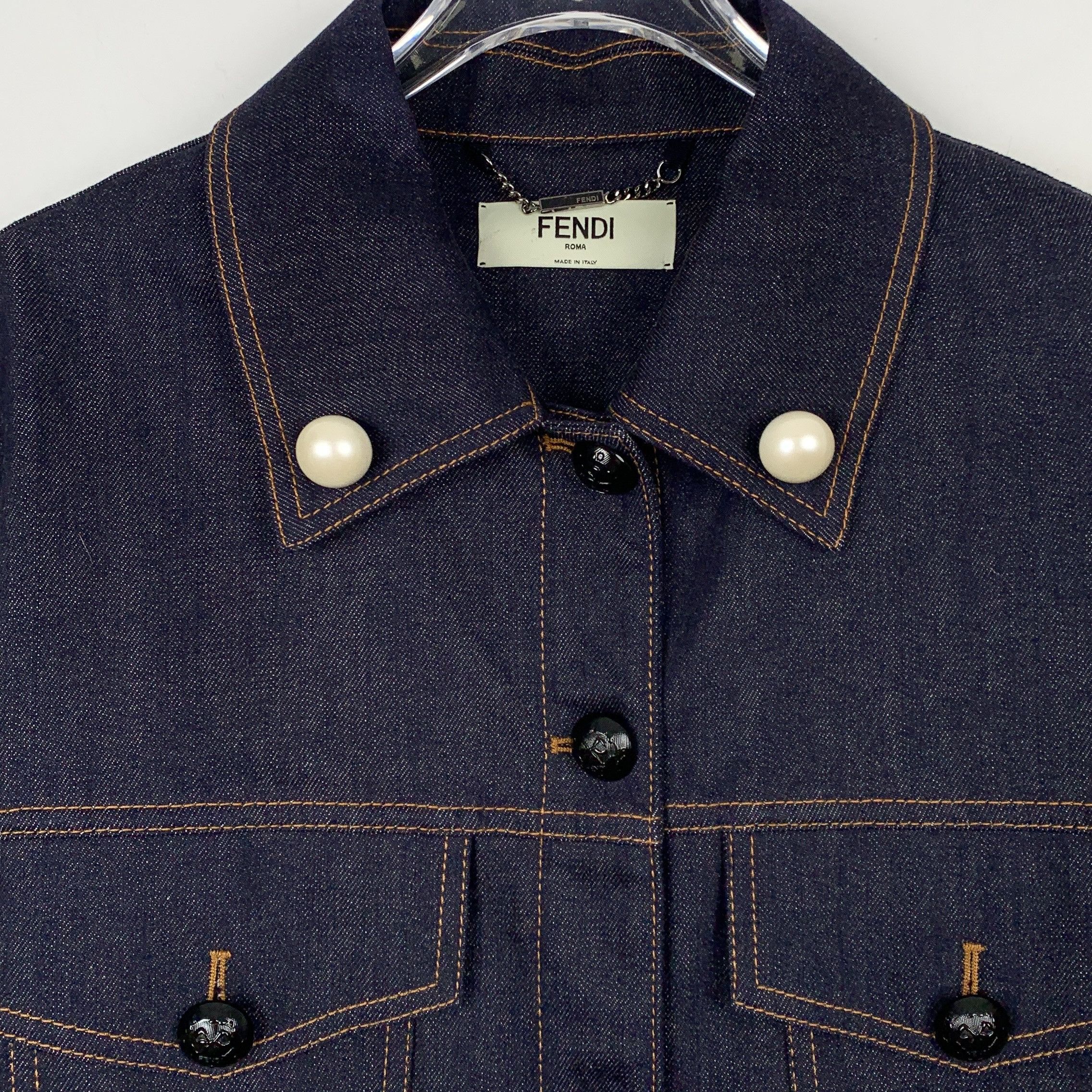 Fendi Fendi Pearl Embroidered Denim Coat Size S / US 4 / IT 40 - 4 Thumbnail