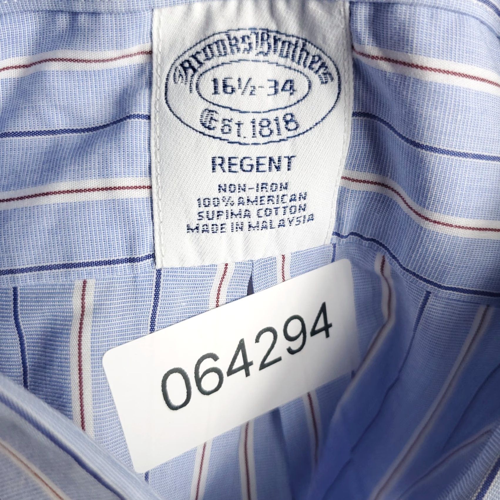 Brooks Brothers Brooks Brothers Dress Shirt Mens 16.5 Blue Striped Long Sleeve Button-Up Regular Fit Size 42R - 7 Thumbnail