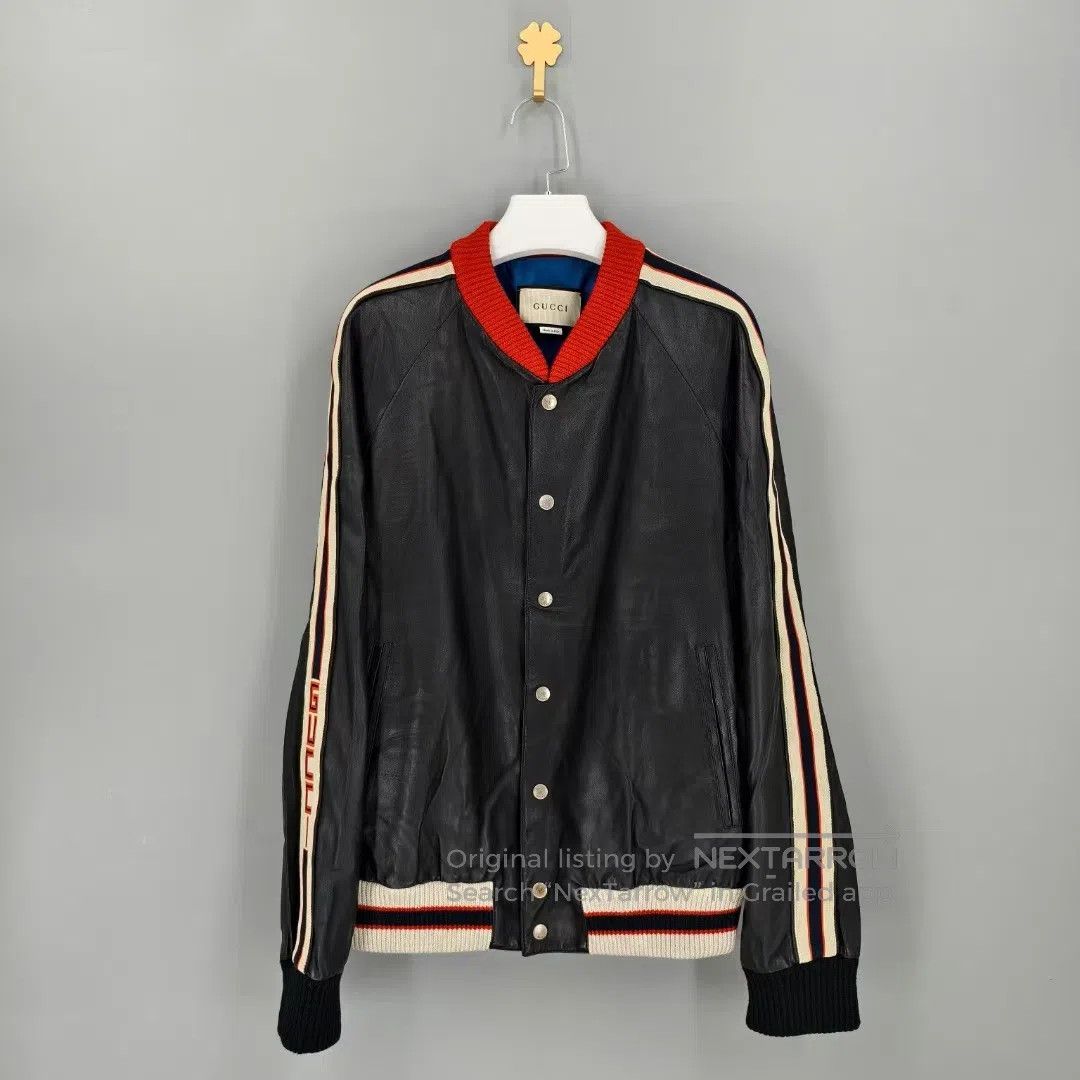 Gucci Guicci Black Letter Logo Patch Lambskin Leather Jacket| Size US M / EU 48-50 / 2 - 1 Thumbnail