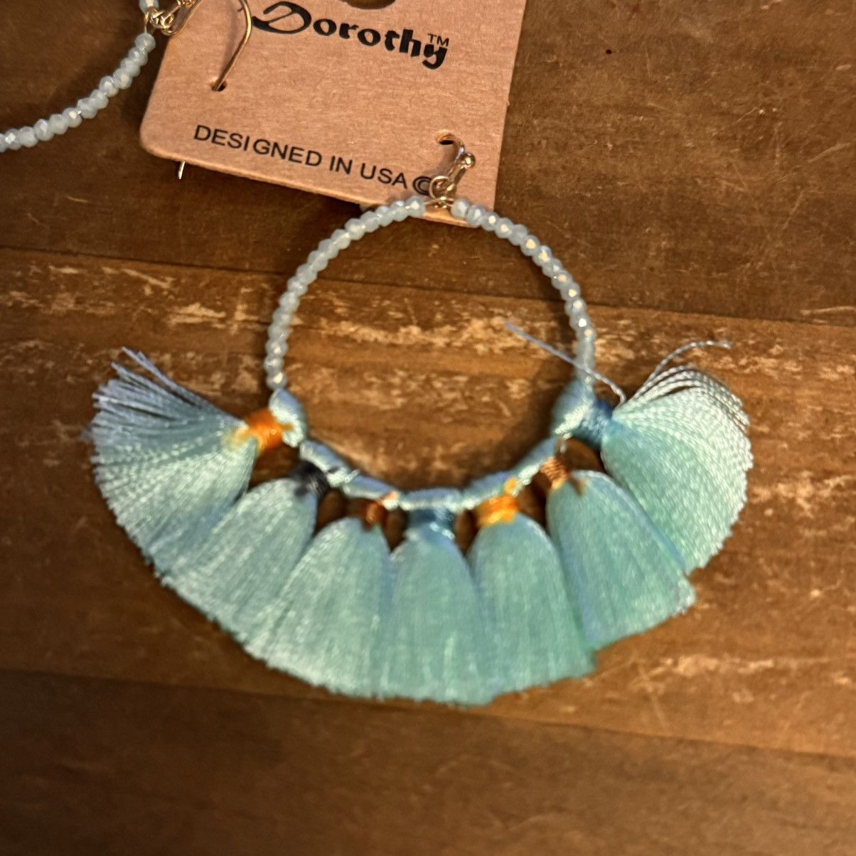 Other Mint green beaded tassel fan dangle hoop earrings Size ONE SIZE - 4 Thumbnail