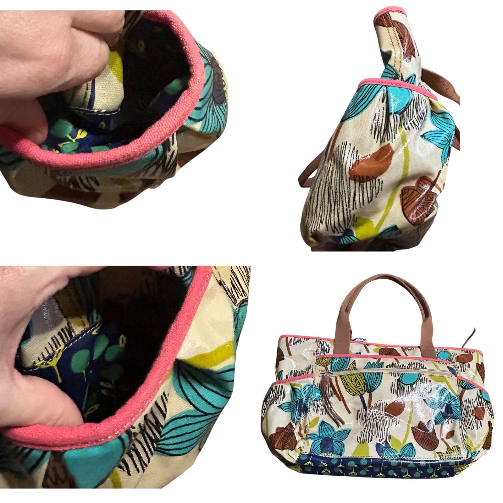 Fossil Fossil Key Per Diaper Bag XL Tote Coated Canvas Taupe Beige Leaf Flower Women's Tote, Floral, Boho, Classic, Colorful Size L / US 10 / IT 46 - 9 Thumbnail