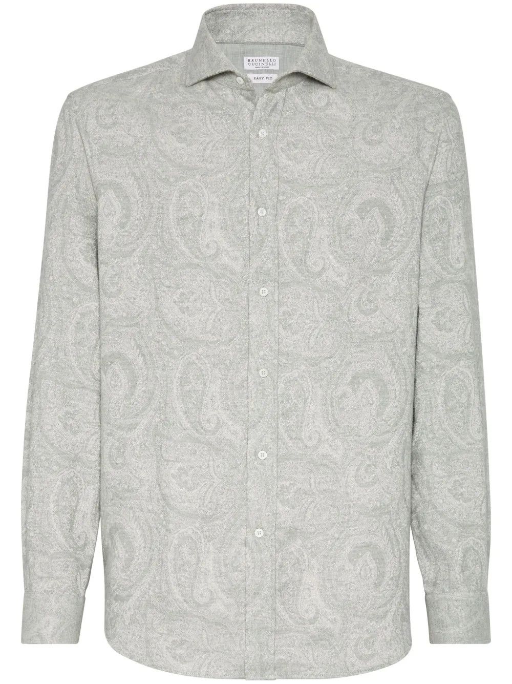 Brunello Cucinelli o1mtch0225 Paisley Print Flannel Sport Shirt in Light Grey Size US L / EU 52-54 / 3 - 1 Thumbnail