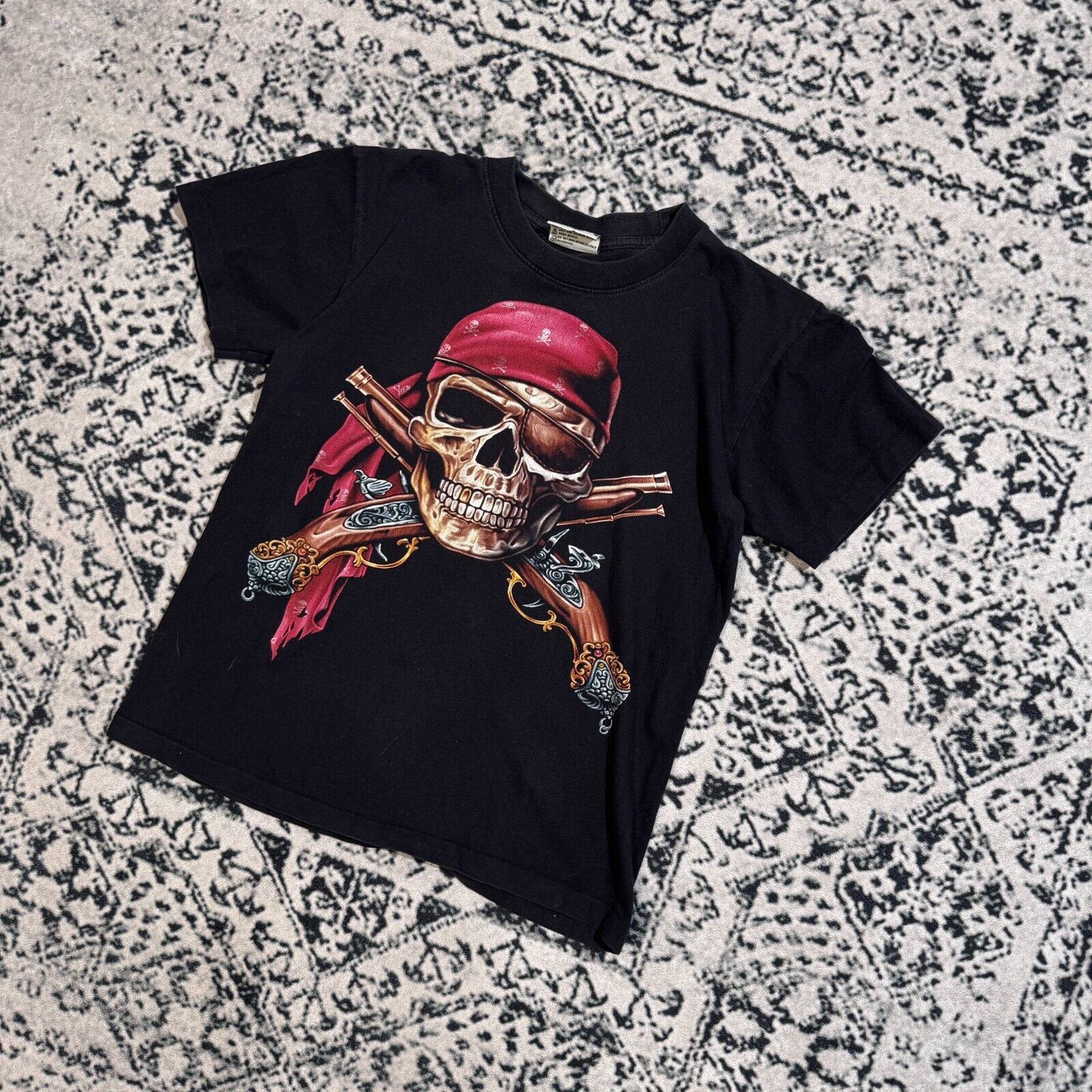 Vintage Vintage Black Cotton T-Shirt Size M Y2K 90s Skull Piracy Size US M / EU 48-50 / 2 - 2 Thumbnail