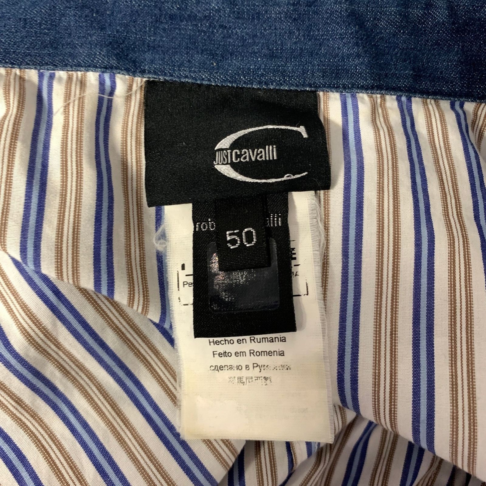 Just Cavalli JUST CAVALLI White Blue Brown Cotton Long Sleeve Shirt Size US M / EU 48-50 / 2 - 6 Thumbnail