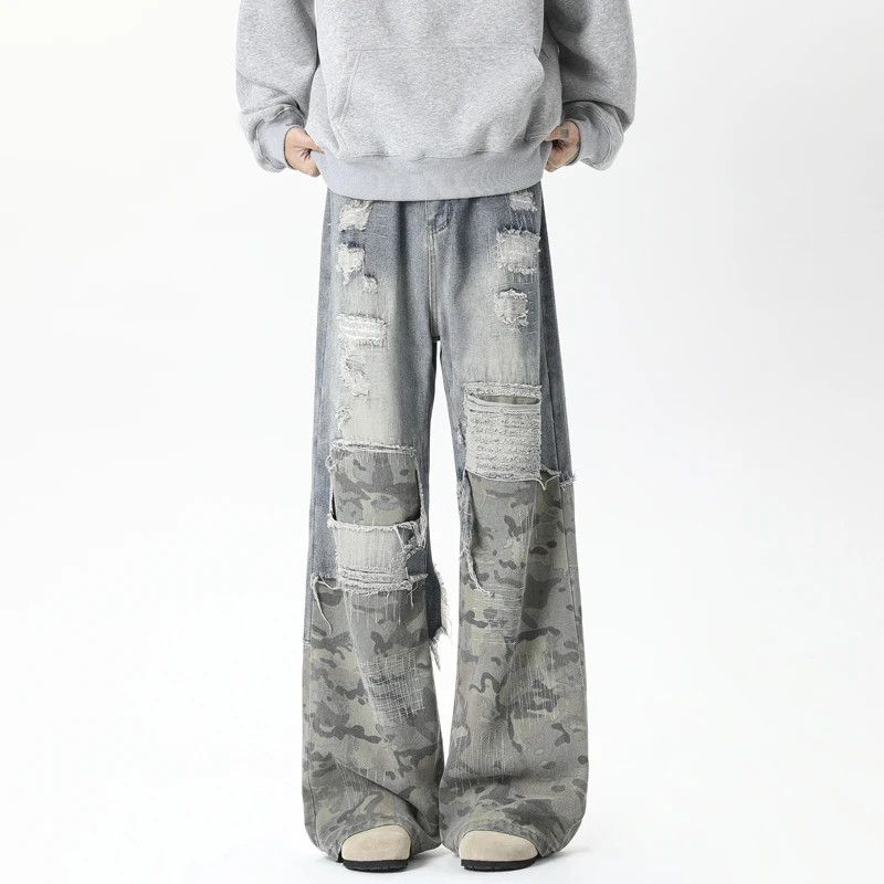 Japanese Brand × Jean Camouflage wide jeans ripped patchwork Size US 26 / EU 42 - 4 Thumbnail