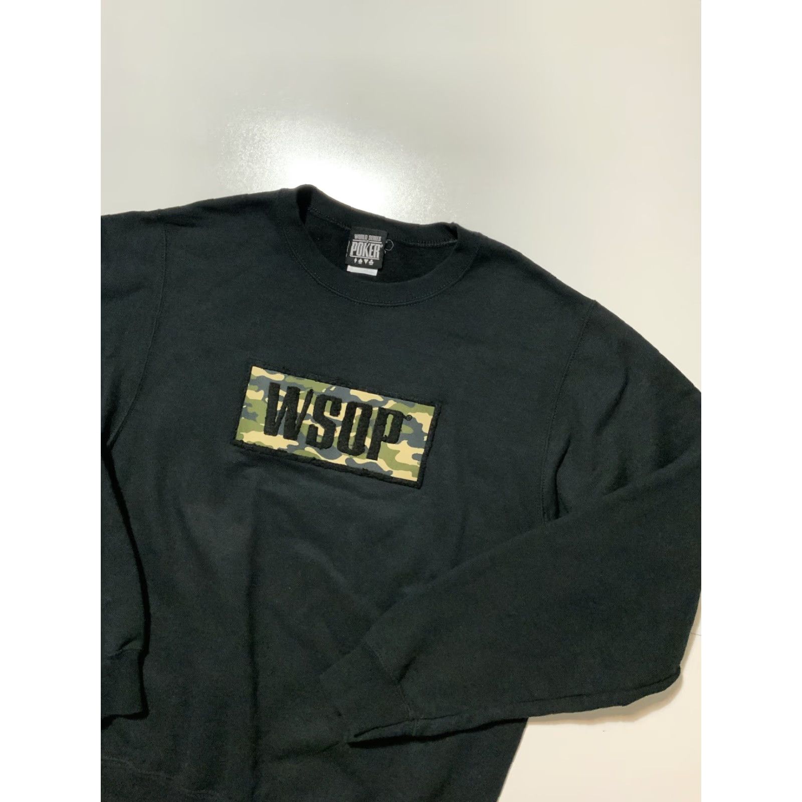 Vintage WSOP World Series Of Poker Camouflage Box Logo Black Crewneck Sweatshirt Sz. S Mens Size US S / EU 44-46 / 1 - 3 Thumbnail