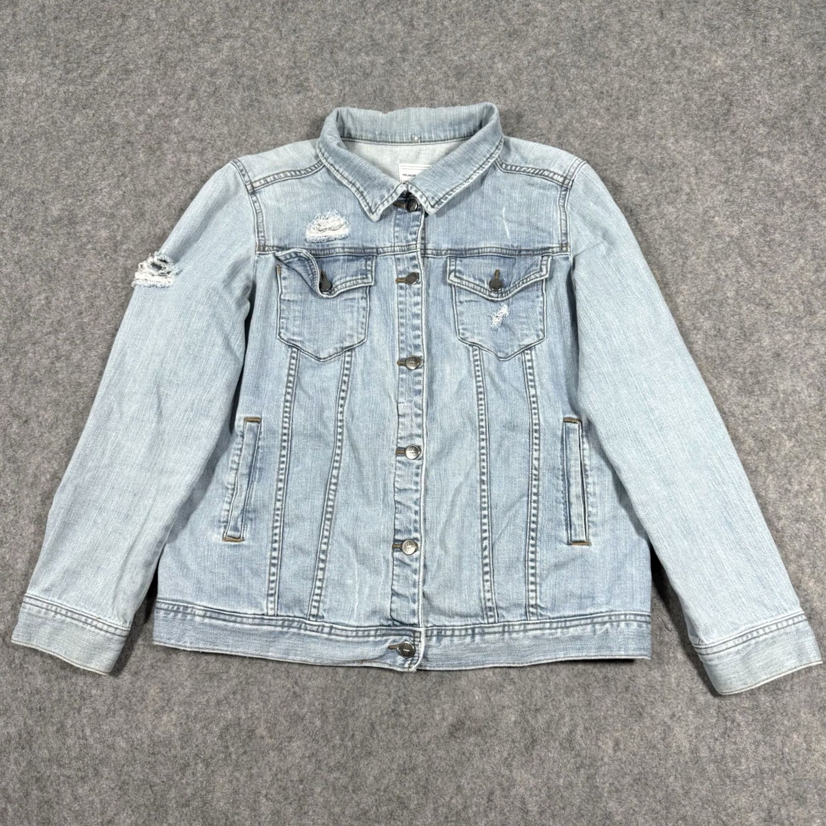 Market Melrose & Market Denim Jacket Woman S Blue Vintage Distressed Lightweight Casual Shirt Size Small Light Blue Size S / US 4 / IT 40 - 5 Thumbnail