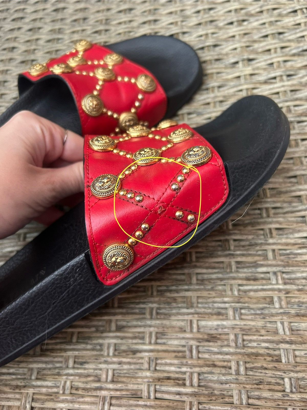 Balmain Balmain Paris Embellished Red Leather Slides Size 38 Size US 8 / IT 38 - 13 Thumbnail
