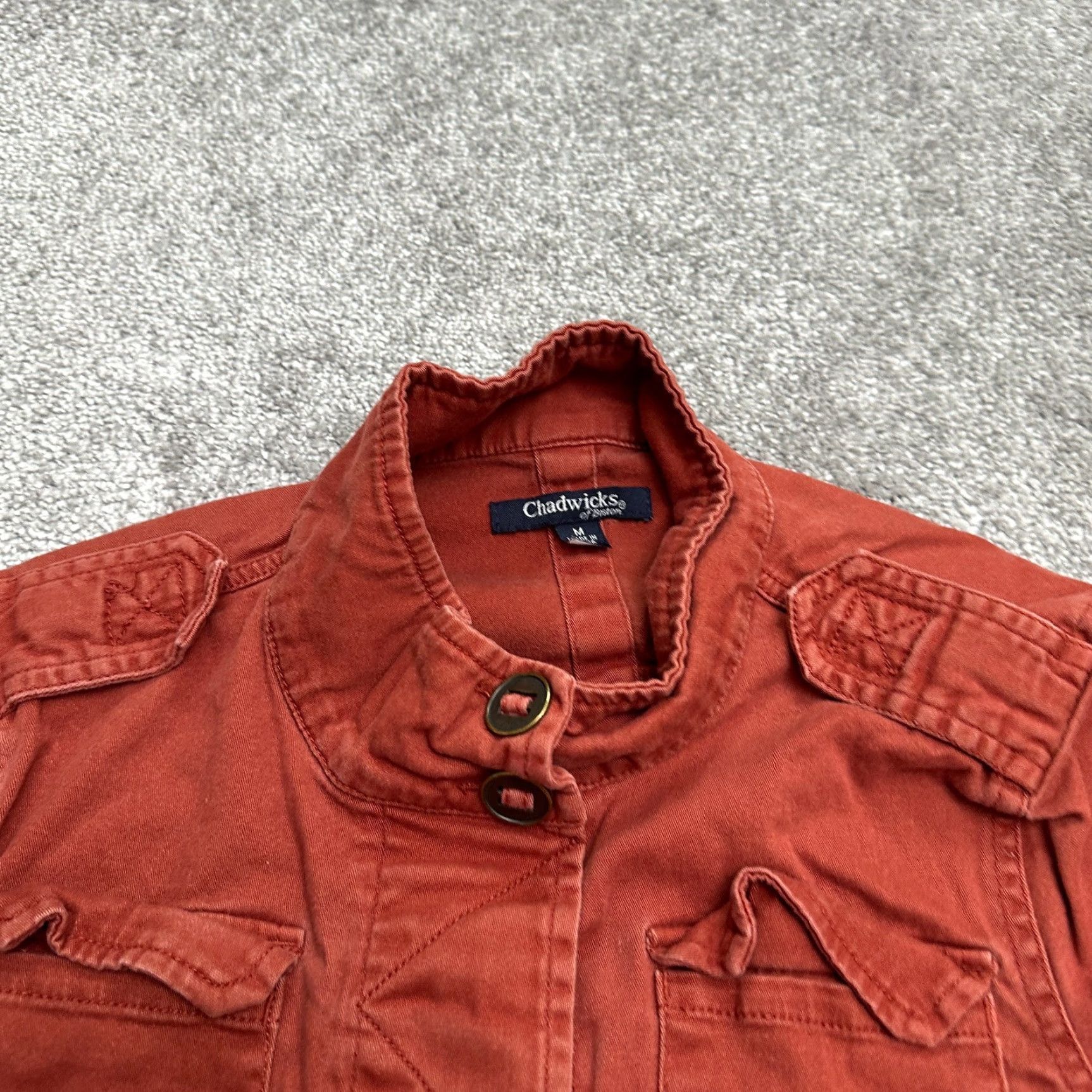 Vintage Chadwicks Utility Jacket Womens Medium Orange Cotton Casual Outdoor Long Sleeve Size M / US 6-8 / IT 42-44 - 3 Thumbnail