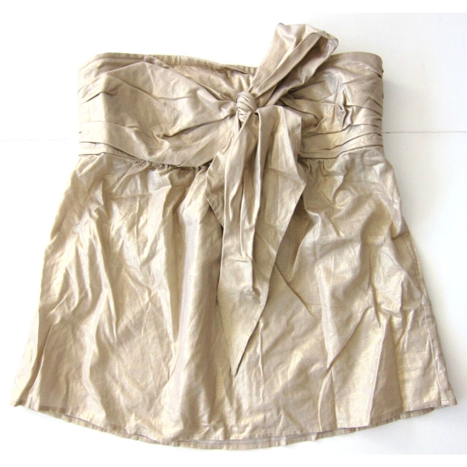 Vintage NWT New Frontier 100% Cotton Gold Shimmery Strapless Bow Tie Blouse Women Large Size L / US 10 / IT 46 - 2 Thumbnail
