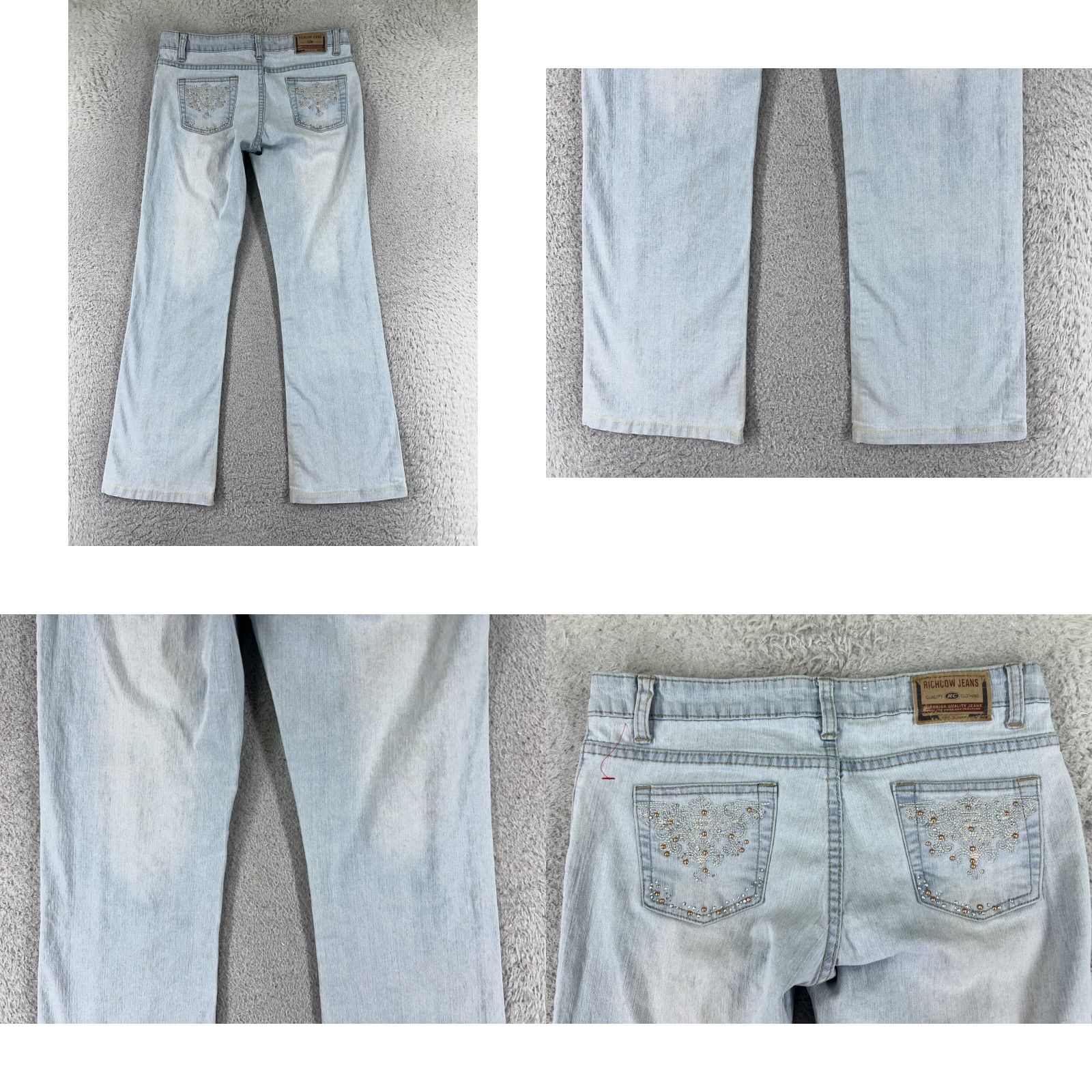 Denime Richcow Jeans Womens 7 Blue Denim Wide-Leg Low Rise Light Wash Distressed Zipper 5-Pocket Inseam 27in Stretch Regular Size 28" / US 6 / IT 42 - 9 Thumbnail