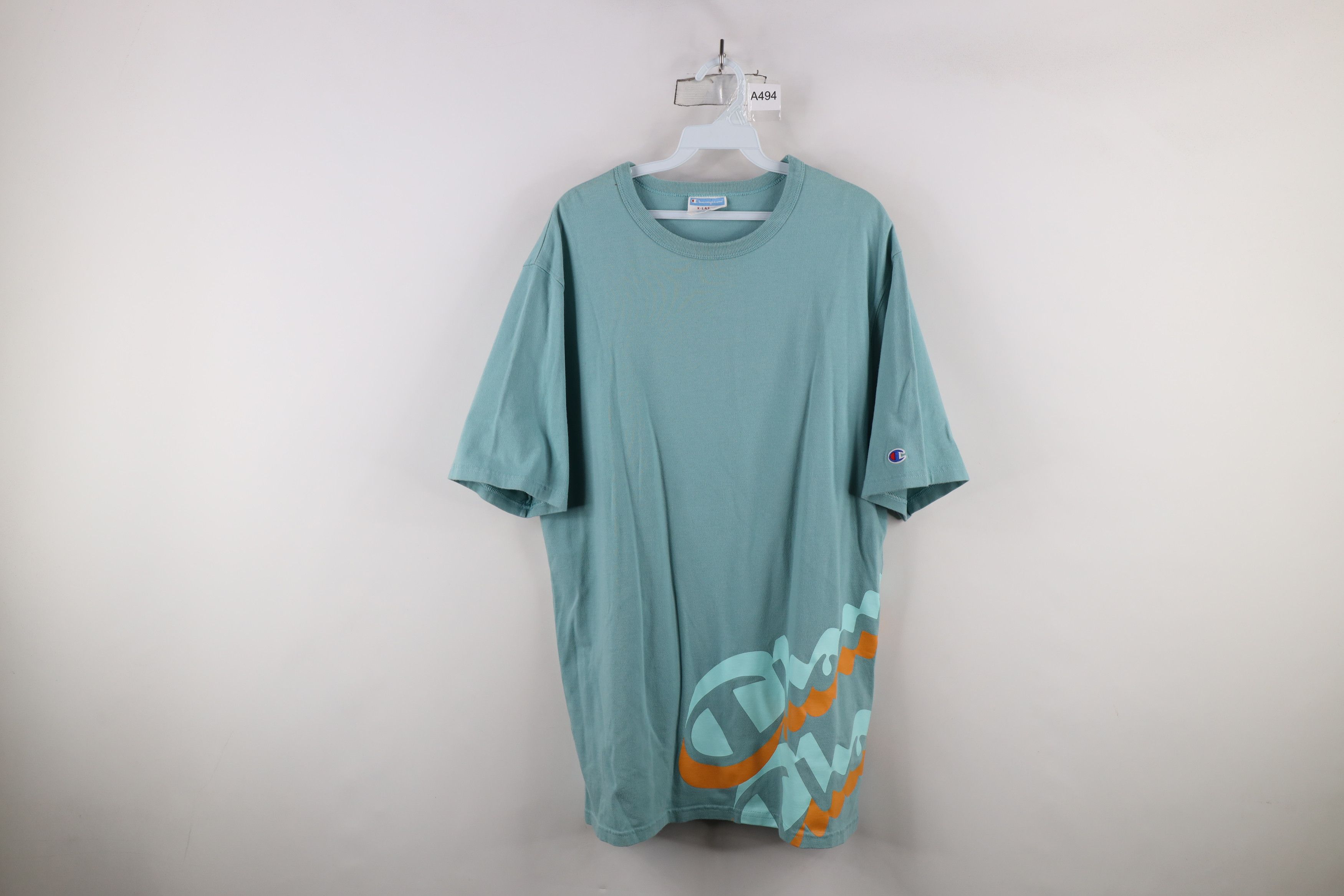 Champion × Vintage Vintage Y2K Champion Logo Jersey Knit T-Shirt Blue Cotton Size US XL / EU 56 / 4 - 1 Thumbnail