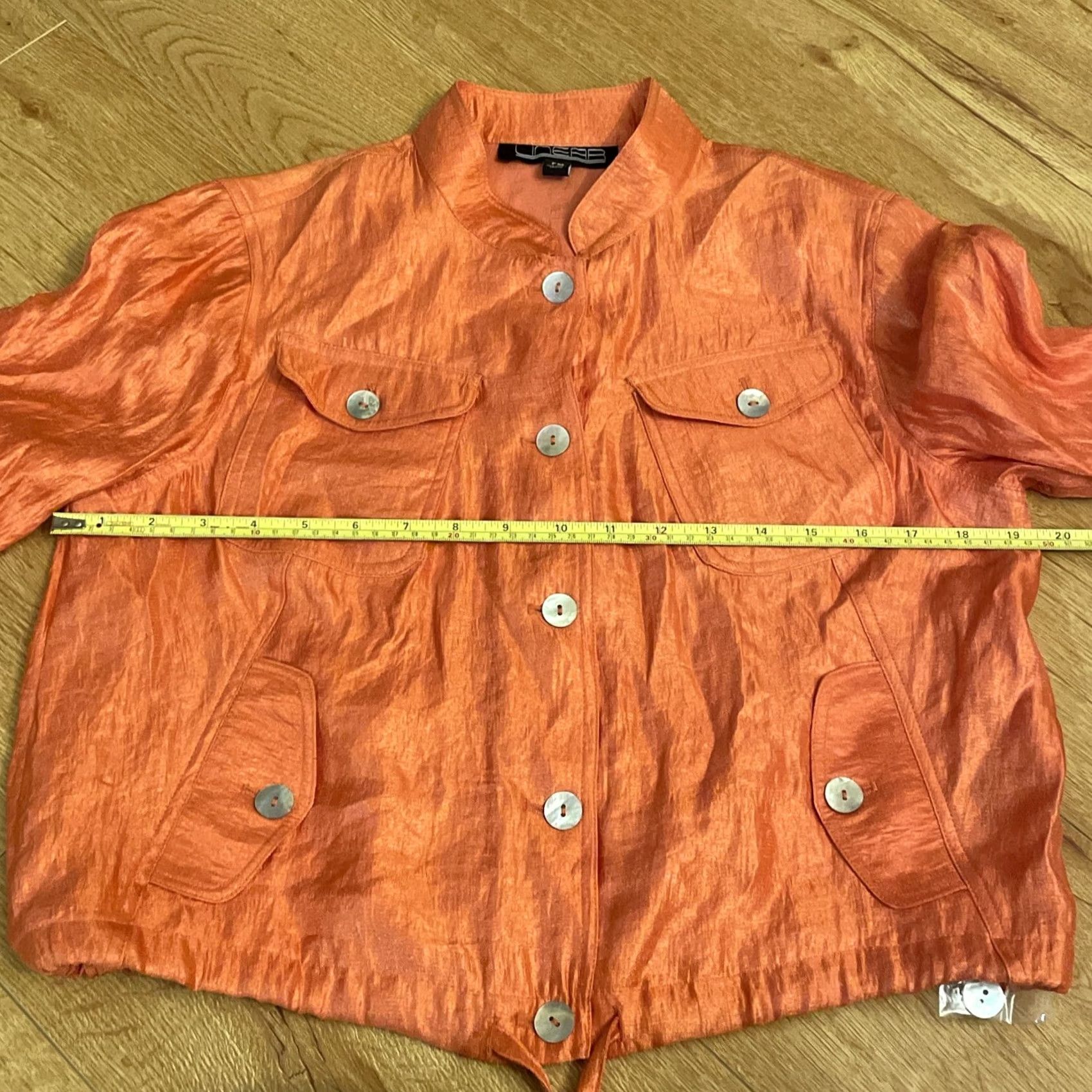 Vintage Linear Womens Sz PM Shiny Metallic Orange Convertible Sleeve Jacket Top Size M / US 6-8 / IT 42-44 - 3 Thumbnail