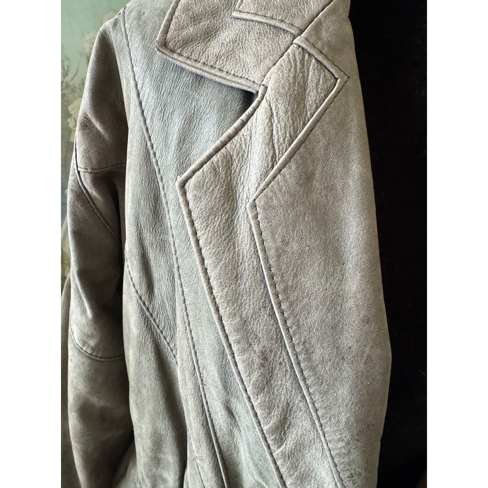 Other Vintage NYC Boutique Motorcycle Gray Cropped Leather Jacket Size M / US 6-8 / IT 42-44 - 5 Thumbnail