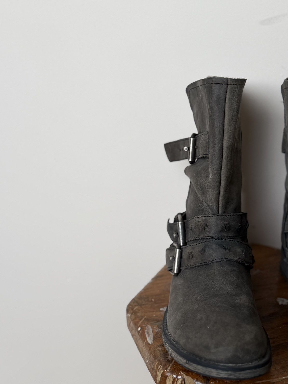 Japanese Brand Black Suede Distressed belted Ankle boots Vintage A.S. 98 Size US 8 / EU 41 - 7 Thumbnail