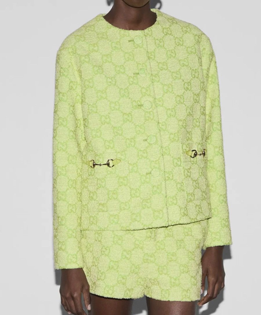 Gucci Gucci GG Boucle Cotton Blend Jacket With Horsebit Lime green Size S / US 4 / IT 40 - 4 Thumbnail