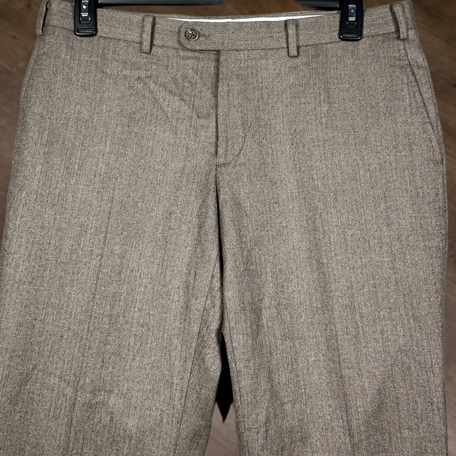Vintage Indochino Pants Dress Brown Herringbone Wool 36x32 Regular Button Front Slant Pocket Mens Dress Pants Men Brown Herringbone Preppy Business Womens? Size US 32 / EU 48 - 1 Thumbnail