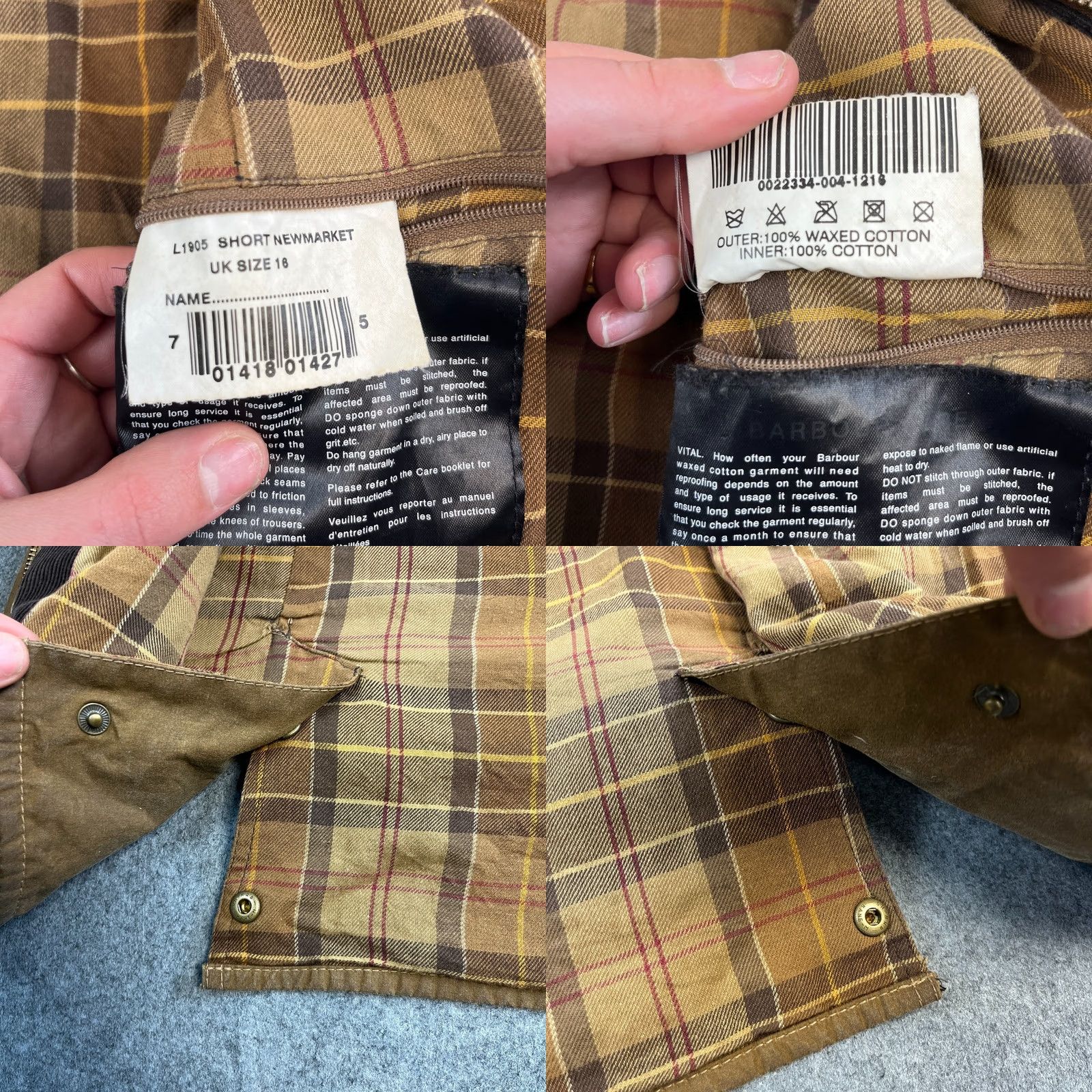 Barbour VTG Barbour L1905 Short Newmarket Wax Jacket UK 16 Tan Made in England Womens Size 38" / US 16 / IT 52 - 9 Thumbnail