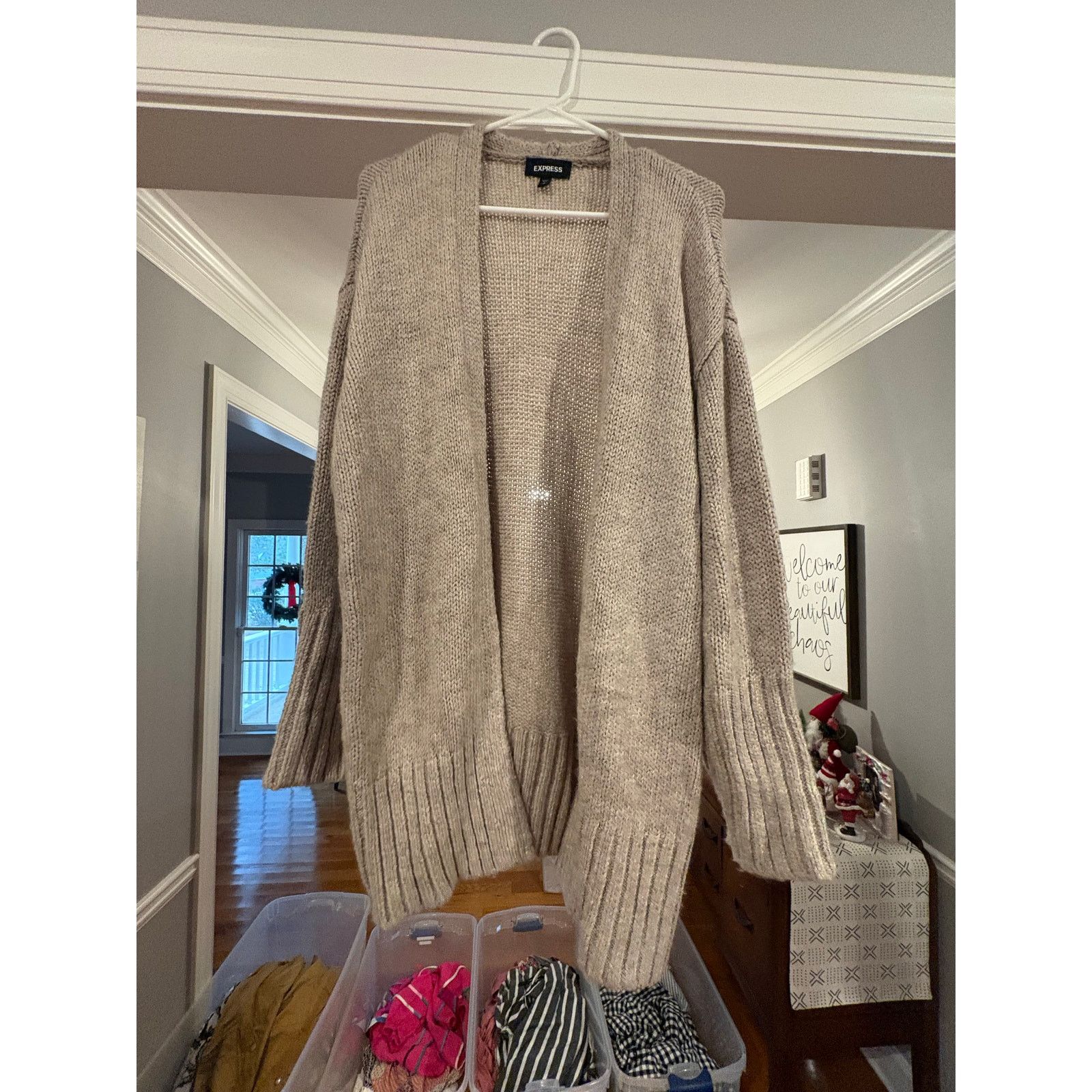 Express Express Women’s Small Petite Beige Chunky Knit Cardigan Size S / US 4 / IT 40 - 2 Thumbnail