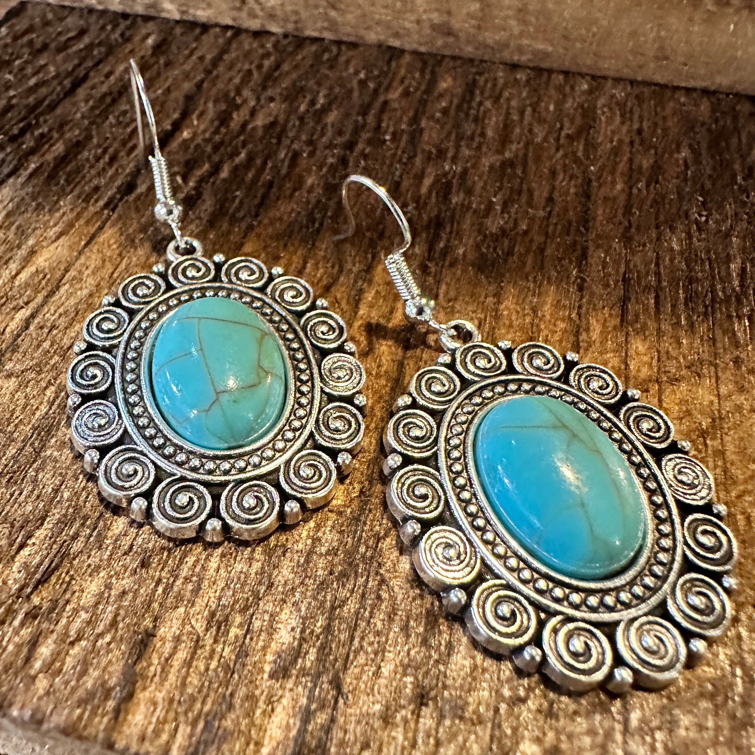 Other Boho Hippie Vintage Oval Lace Dangle Wire Earrings, Turquois Size ONE SIZE - 5 Thumbnail