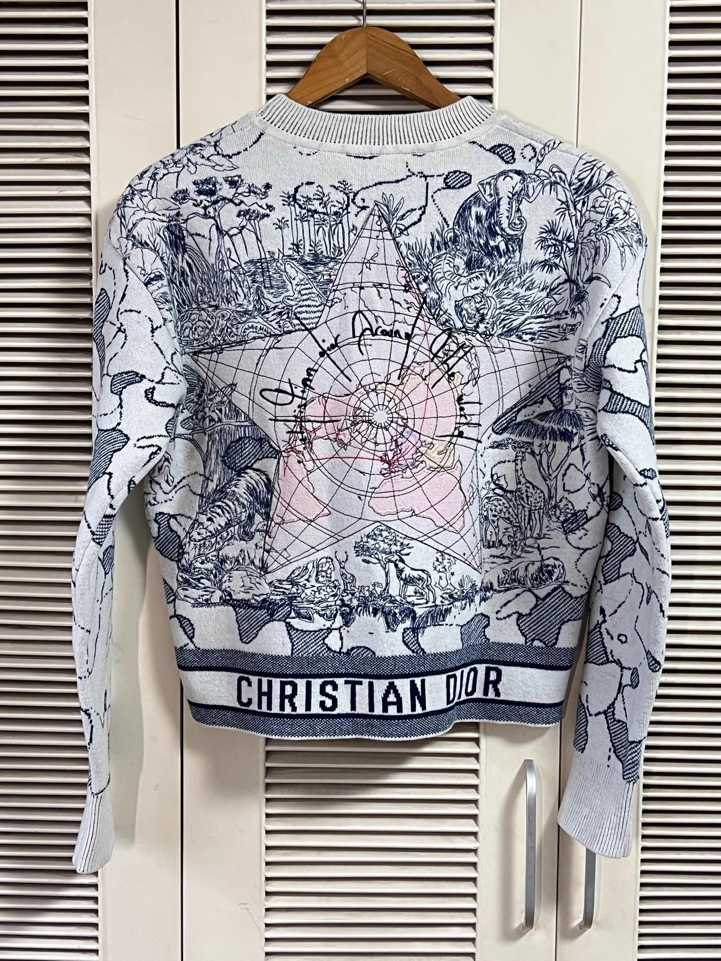 Dior Dior World Tour Blue White Wool-Cashmere Sweater 34 Size XS / US 0-2 / IT 36-38 - 2 Thumbnail