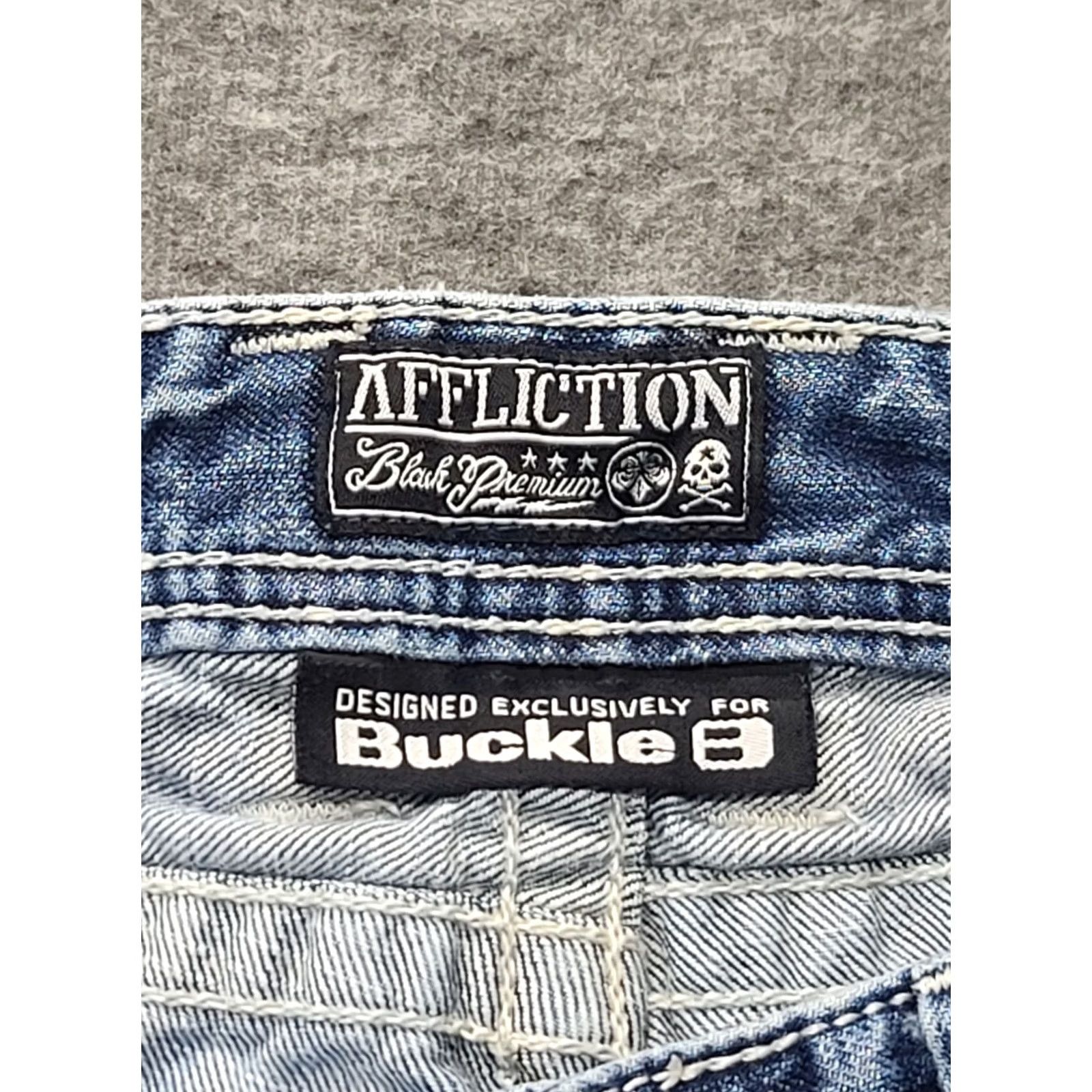 Affliction Affliction Jeans Mens 30x34 Blake Slim Straight Leg Distressed Rock Denim Blue Cotton Stretch Pockets Jeans Boys? Size US 30 / EU 46 - 2 Thumbnail