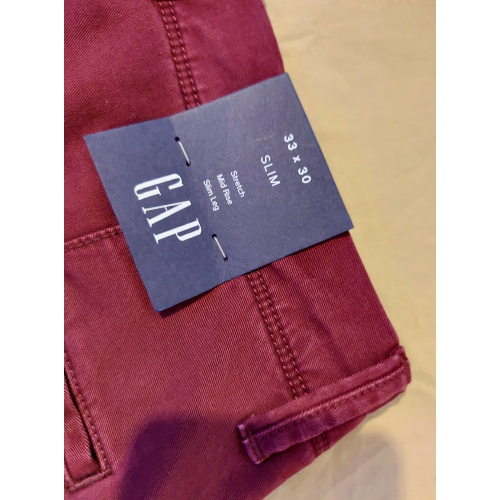 Gap Mens Gap Khaki Slim Chino Dress Pants 33x30 Beige 30 Inseam Flat Front Zip Pockets Regular Slim MENS Size US 33 - 2 Thumbnail