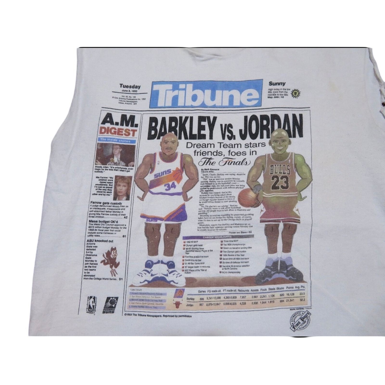 Fruit Of The Loom Vtg ‘93 Trib cvr Barkley v. Jordan NBA Finals cut-off sleeve Size US L / EU 52-54 / 3 - 3 Thumbnail