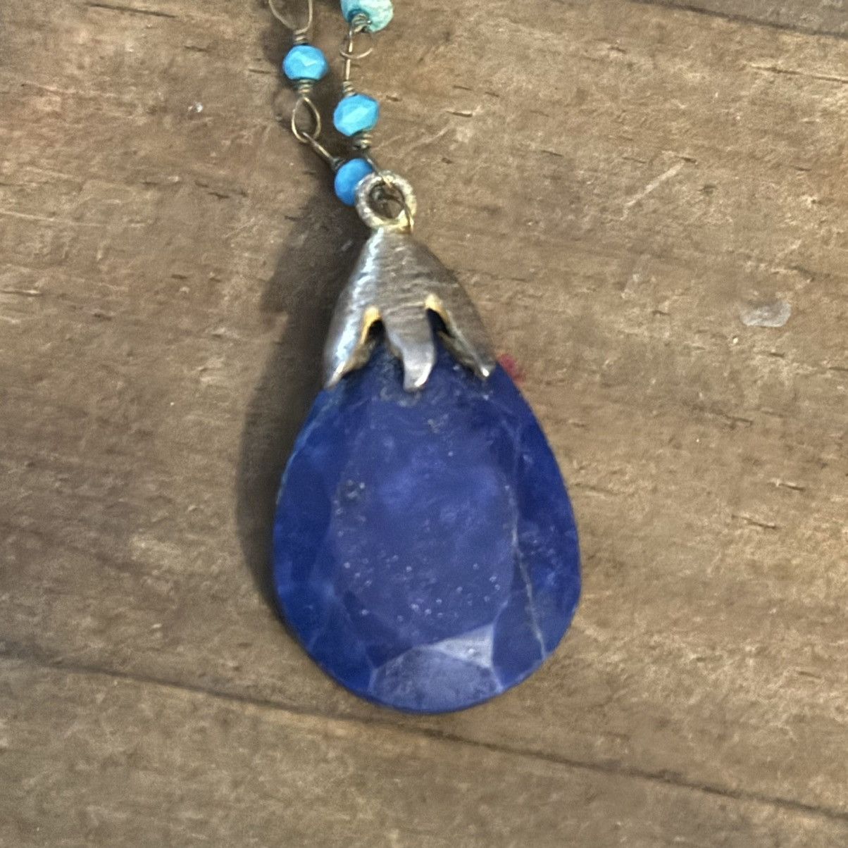 Vintage Vintage station bead necklace Lapis Lazuli tear drop pendant Size ONE SIZE - 5 Thumbnail