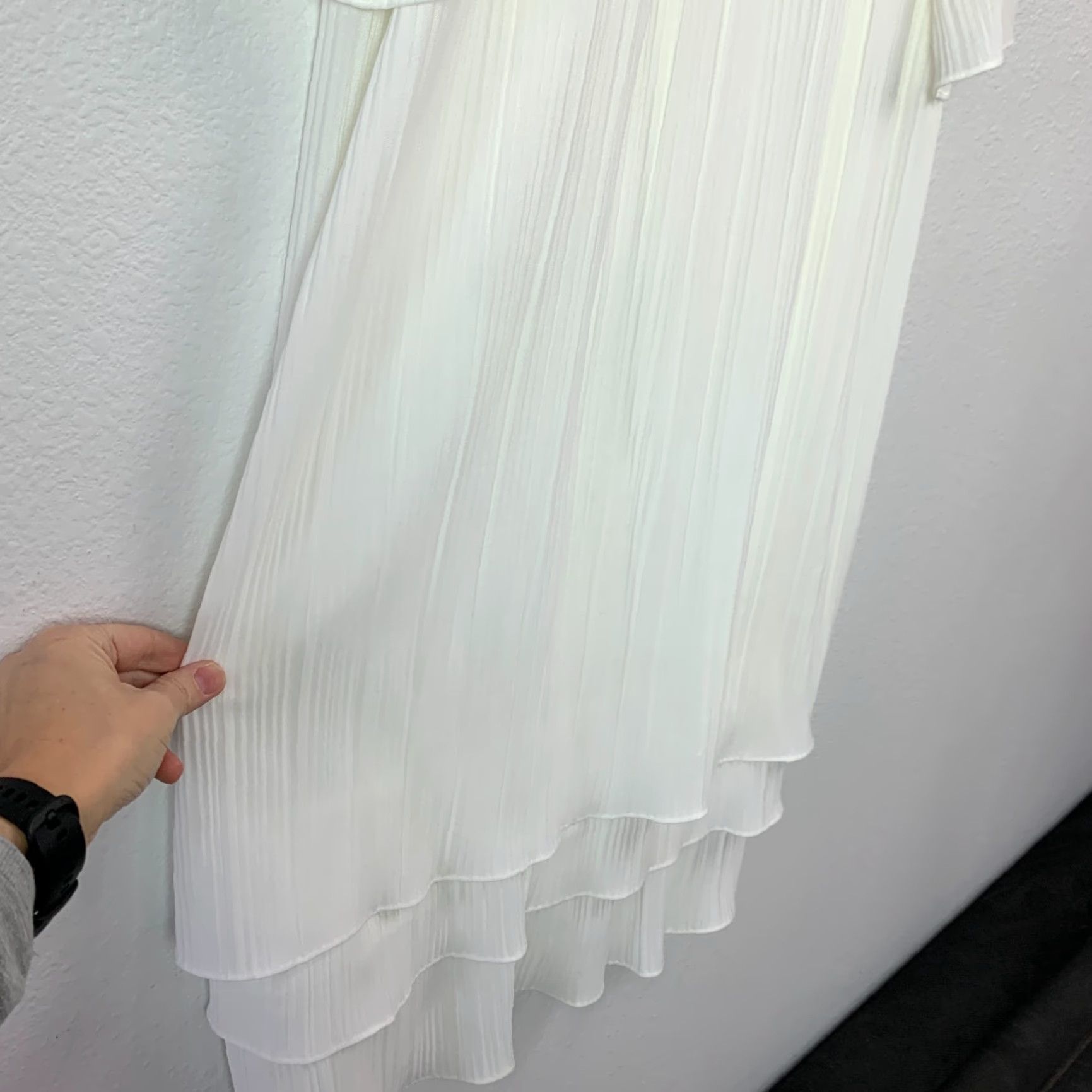 Vintage VINTAGE White Polyester Pleated Flowy Tiered Ethereal Dress Size 12 Size XL / US 12-14 / IT 48-50 - 3 Thumbnail