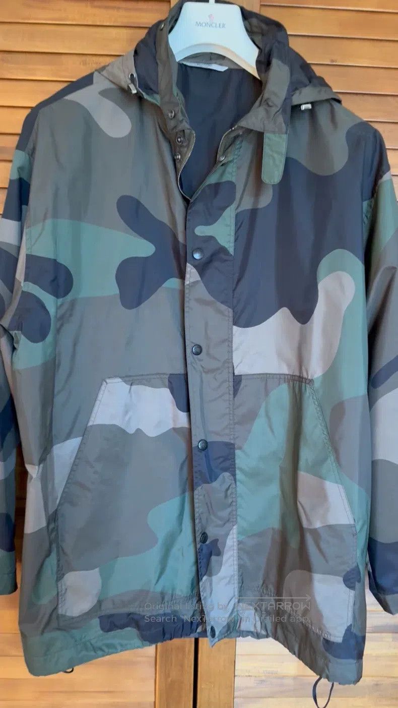 Valentino Hooded camouflage trench coat