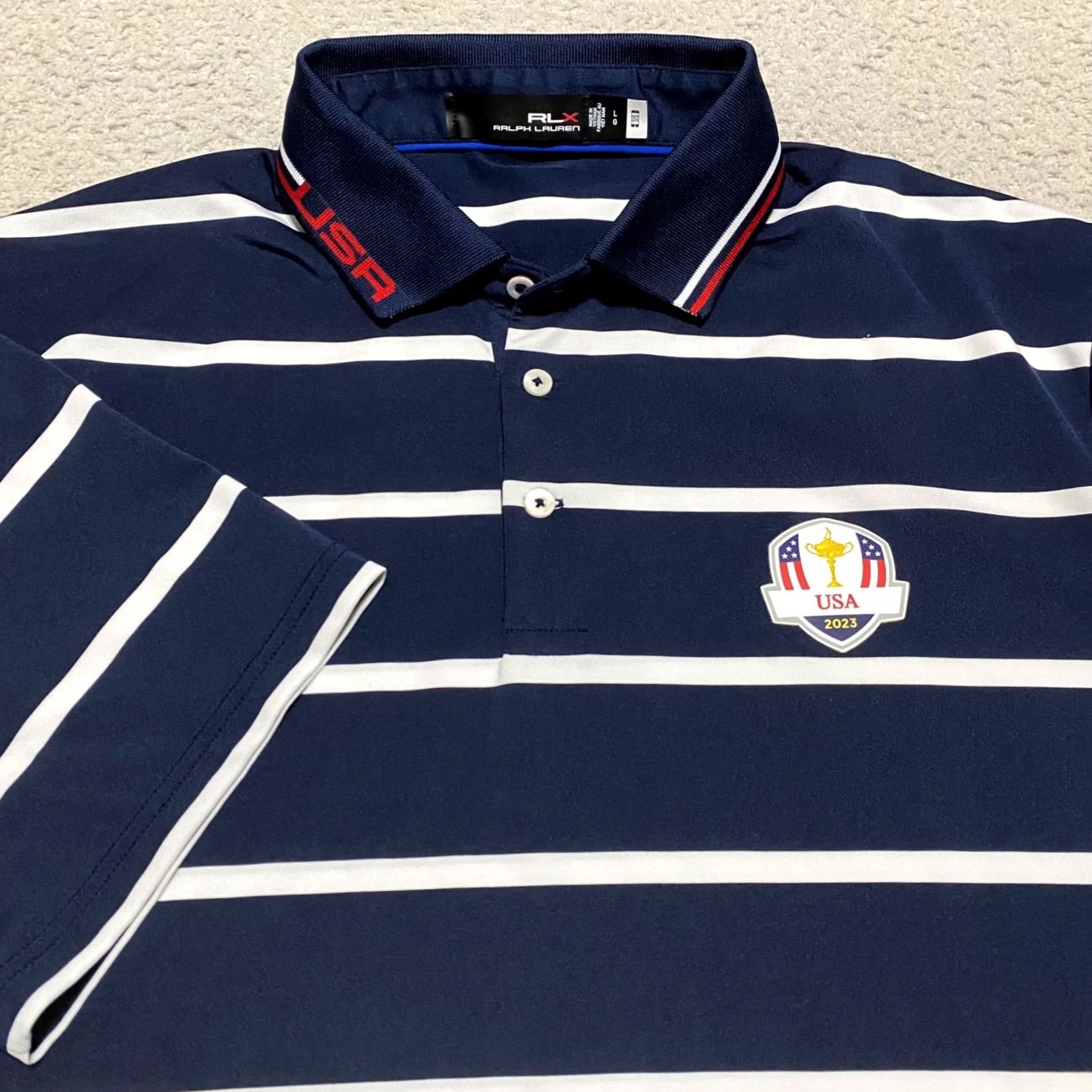 RLX Ralph Lauren RLX Ralph Lauren Polo Shirt Blue Striped Short Sleeve Button-Up Mens L 2003 Ryder Cup Size US L / EU 52-54 / 3 - 6 Thumbnail