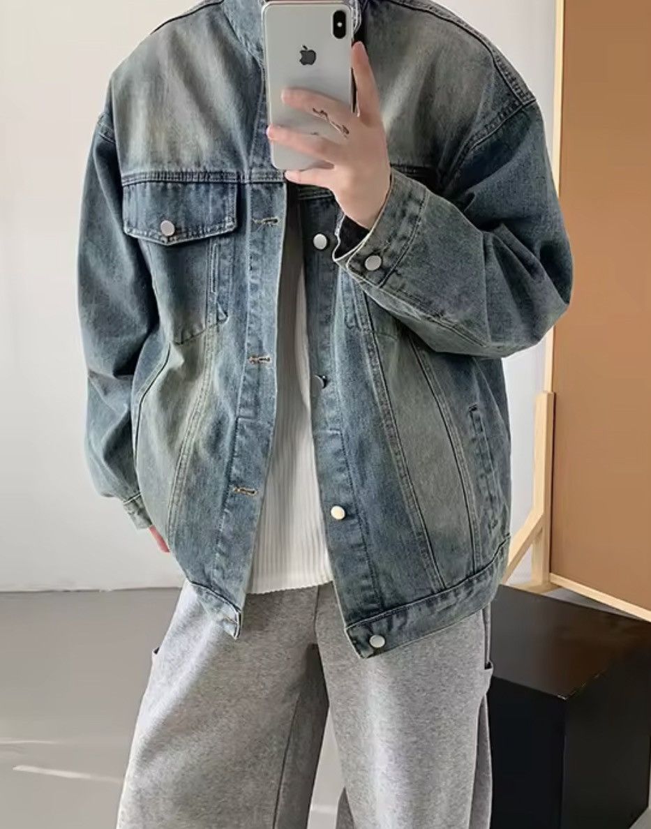 Japanese Brand Wash Blue Denim Jacket - Classic Button-Up Distressed Size US M / EU 48-50 / 2 - 2 Thumbnail
