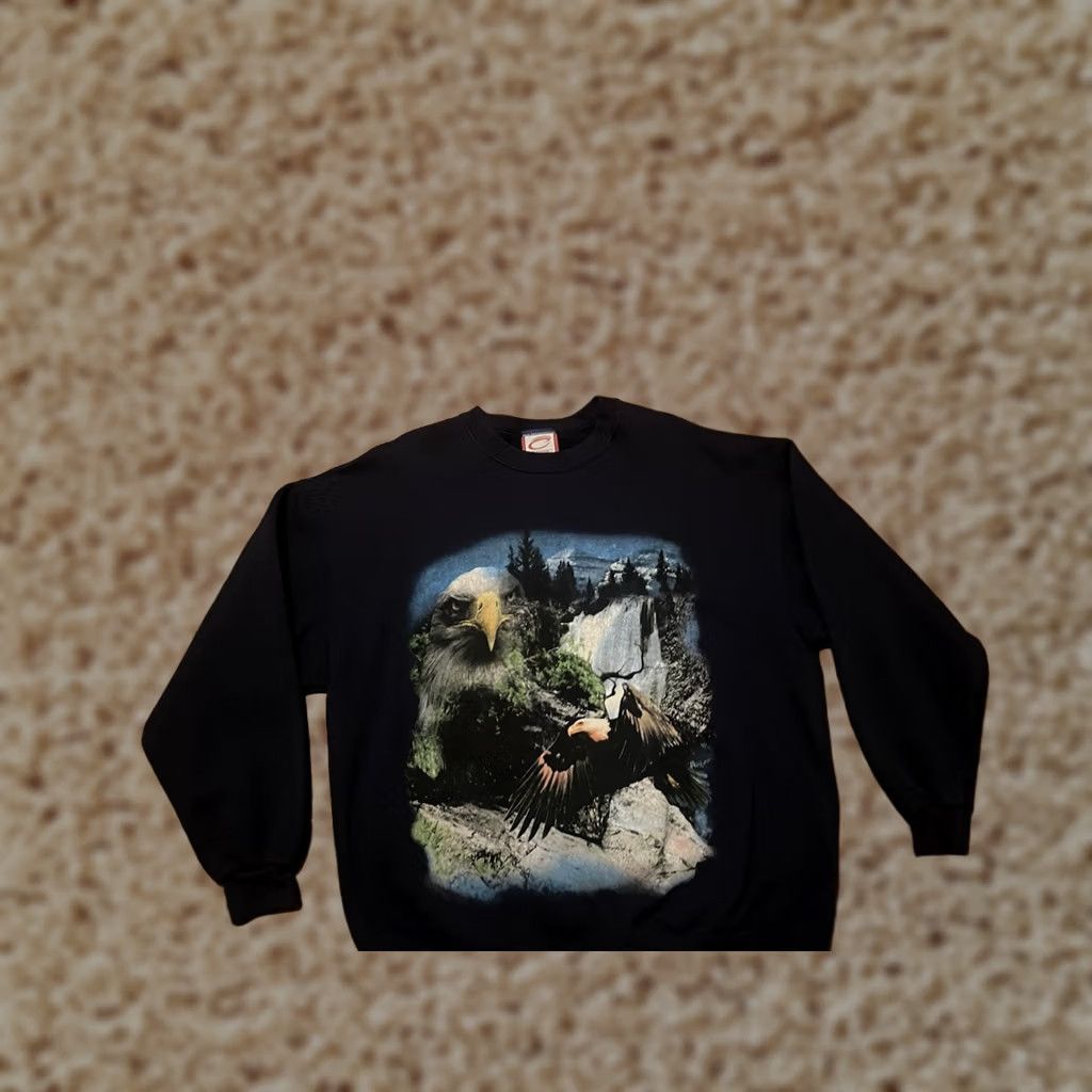 Vintage VINTAGE Bald Eagle Nature Mountains Navy Blue Crewneck Sweatshirt - Men's XLARGE Cadre Sweatshirt Pullover Blue Nature Mens XXL? Size US XL / EU 56 / 4 - 1 Thumbnail
