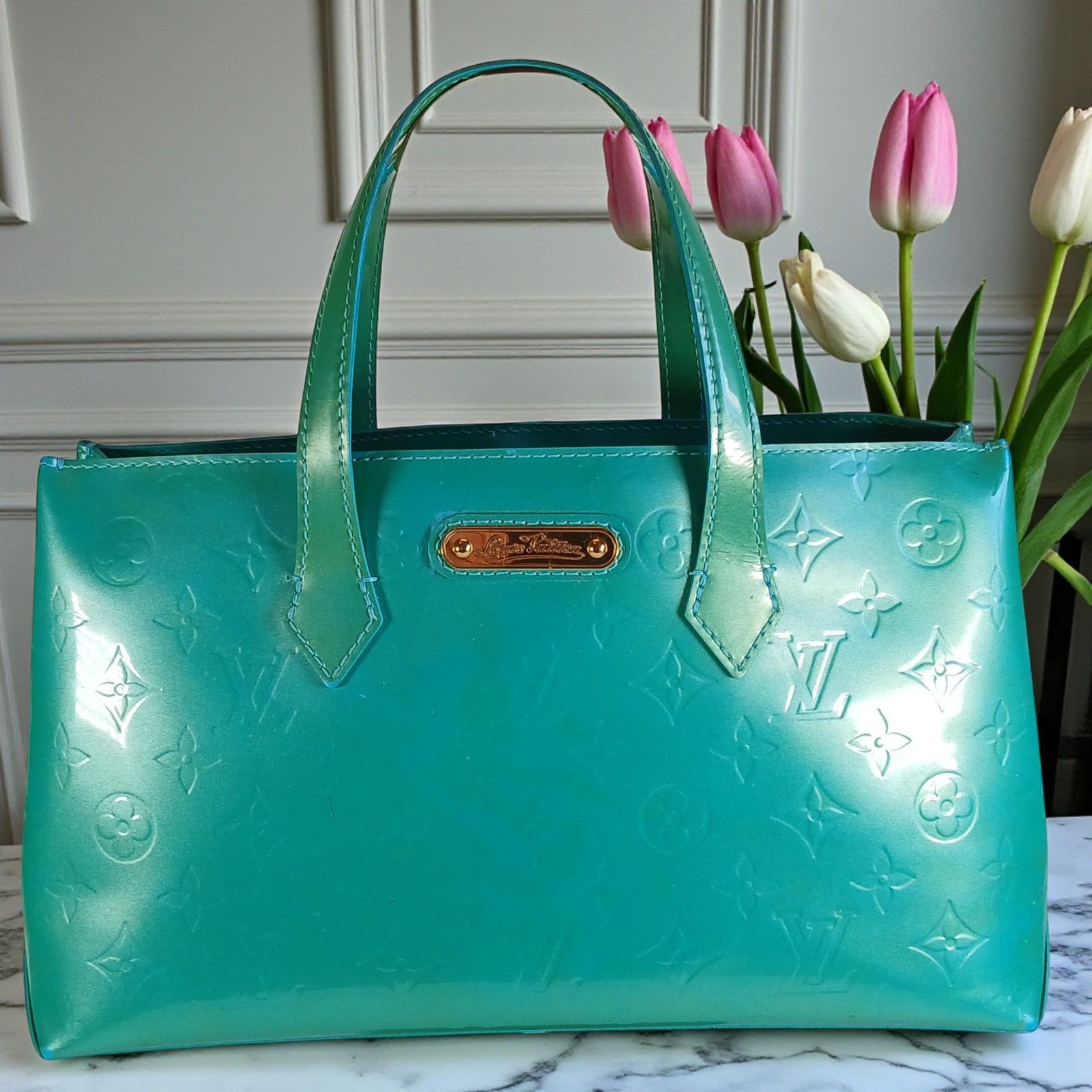 Louis Vuitton Louis Vuitton Monogram Vernis Wilshire PM Handbag Blue Lagon Size ONE SIZE - 1 Thumbnail
