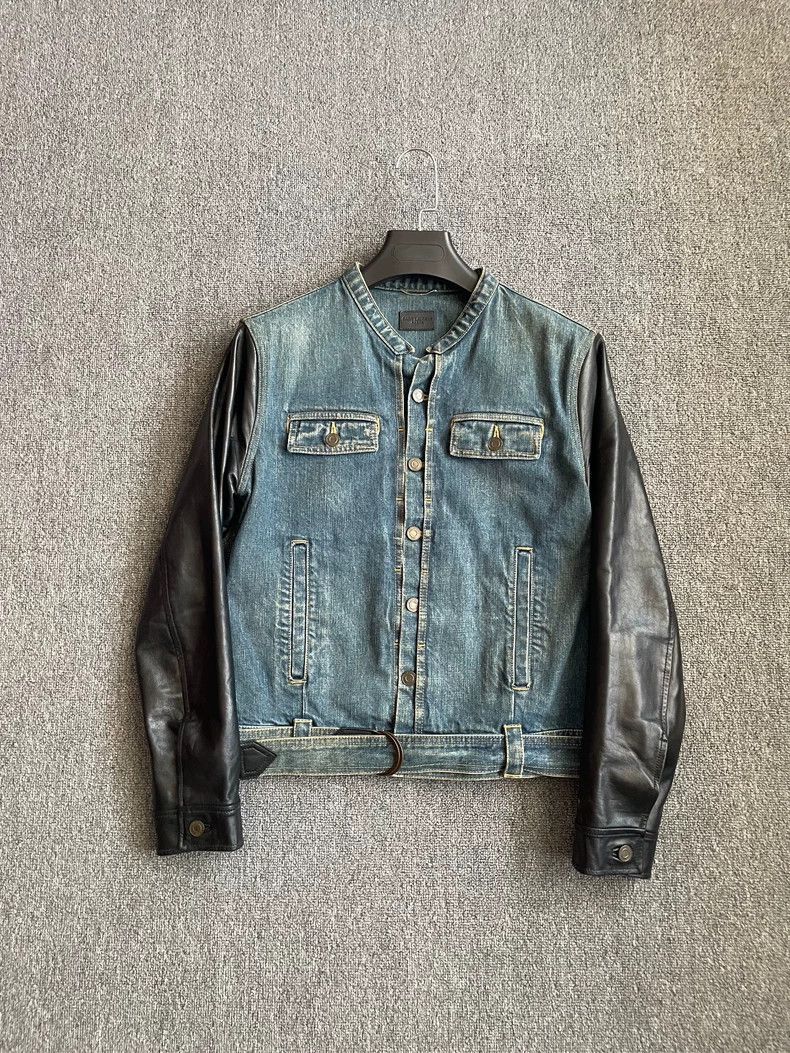 Hedi Slimane Saint Laurent Denim Jacket with Leather Sleeves- Size US M / EU 48-50 / 2 - 1 Thumbnail