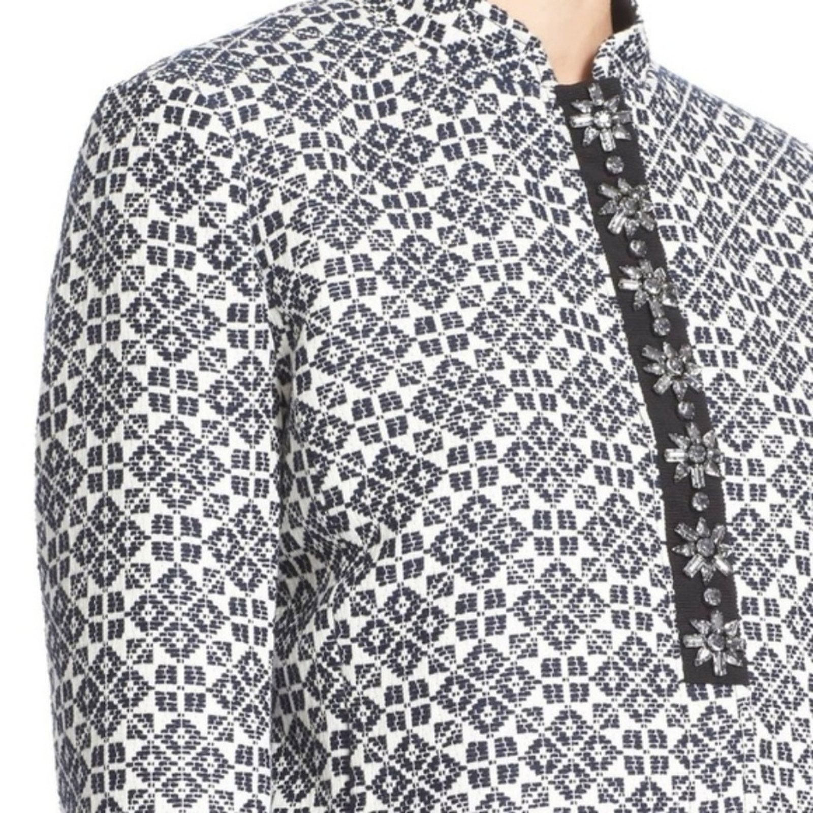 Tory Burch Tory Burch Navy Patterned Textured Jacket Size L / US 10 / IT 46 - 4 Thumbnail