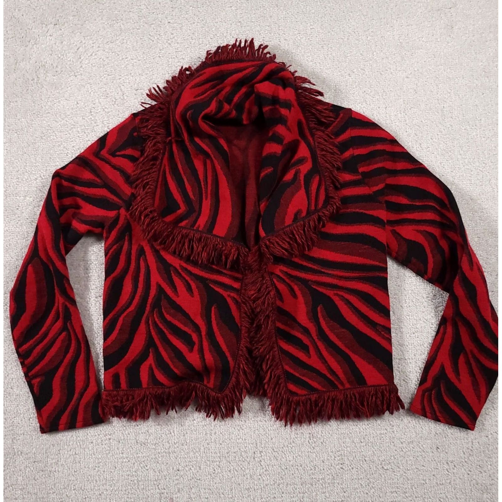 Vintage VINTAGE Chico's Cardigan Women's Small Size 0 Wool Blend Fringe Open Front Sweater Red Size S / US 4 / IT 40 - 2 Thumbnail